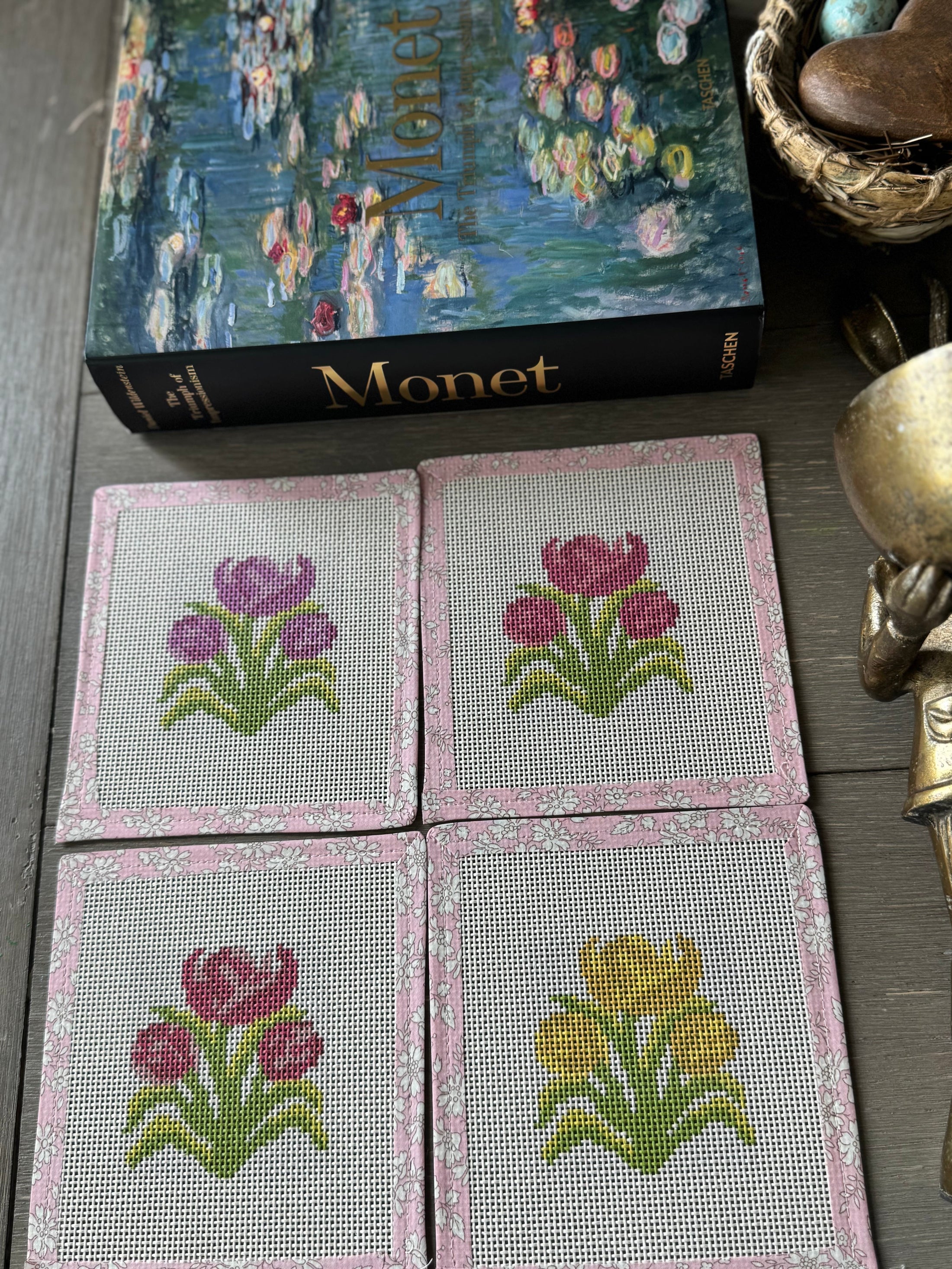 Tulips Needlepoint Canvas Coaster 4"