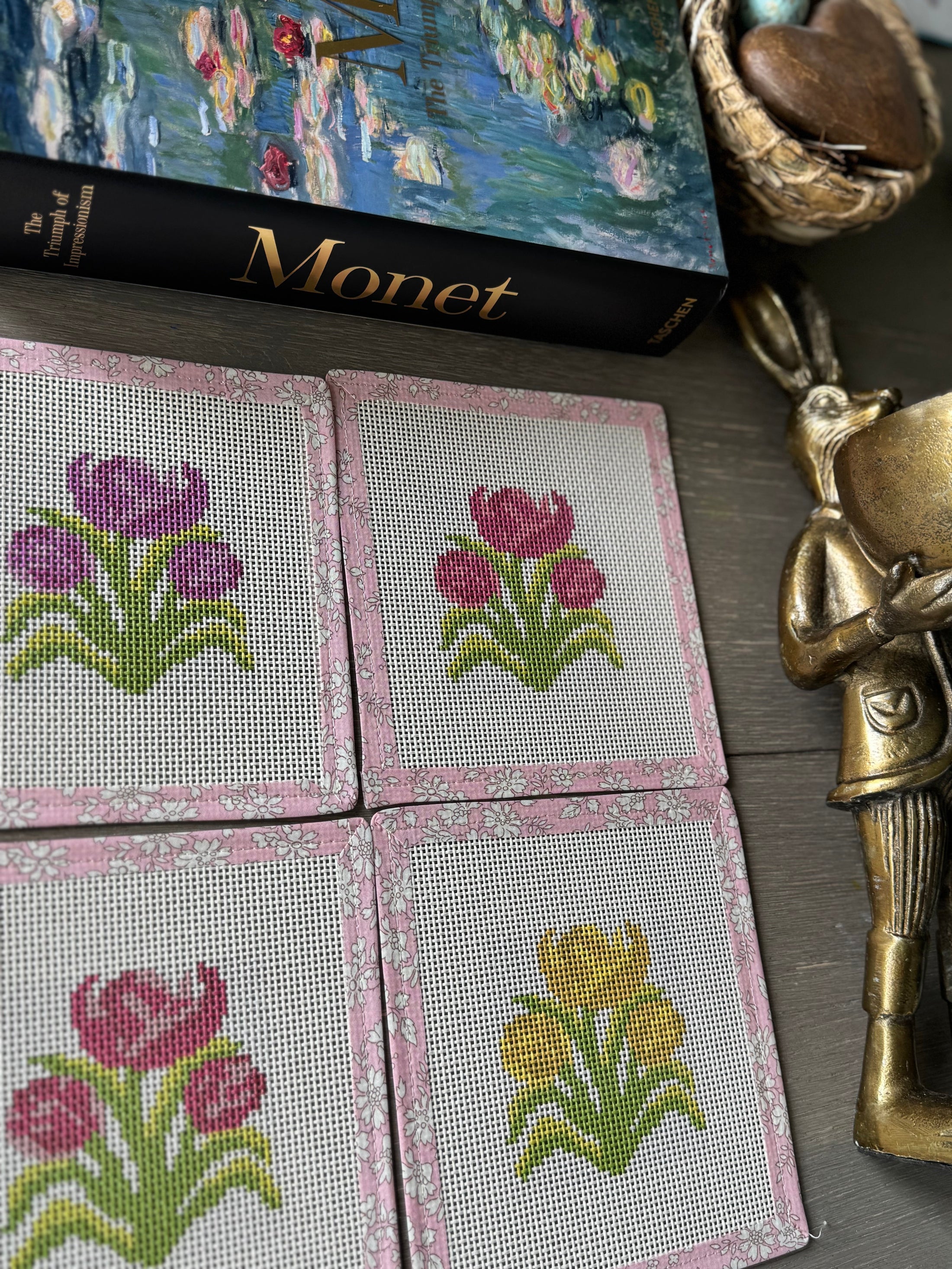 Tulips Needlepoint Canvas Coaster 4"