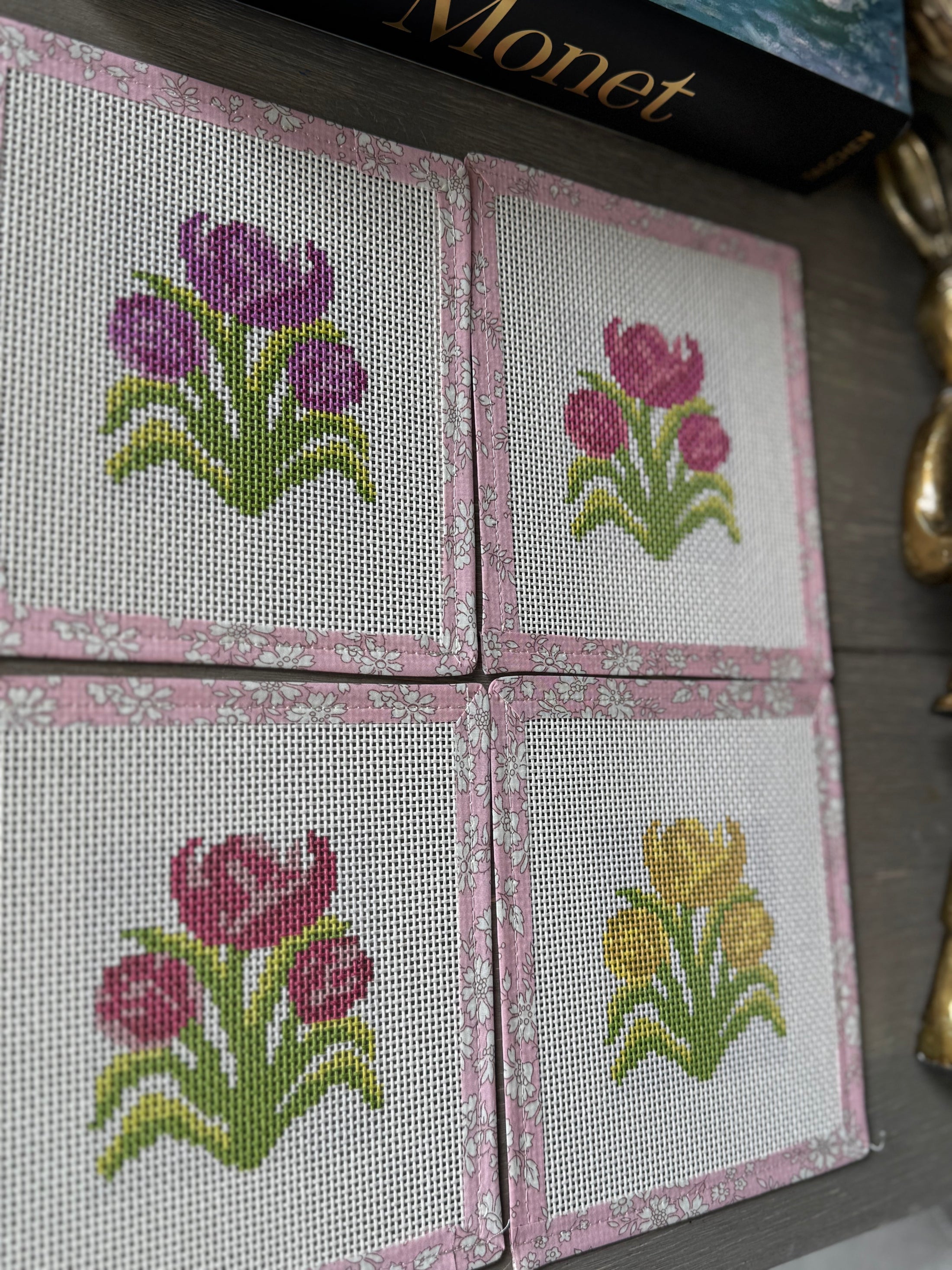 Tulips Needlepoint Canvas Coaster 4"