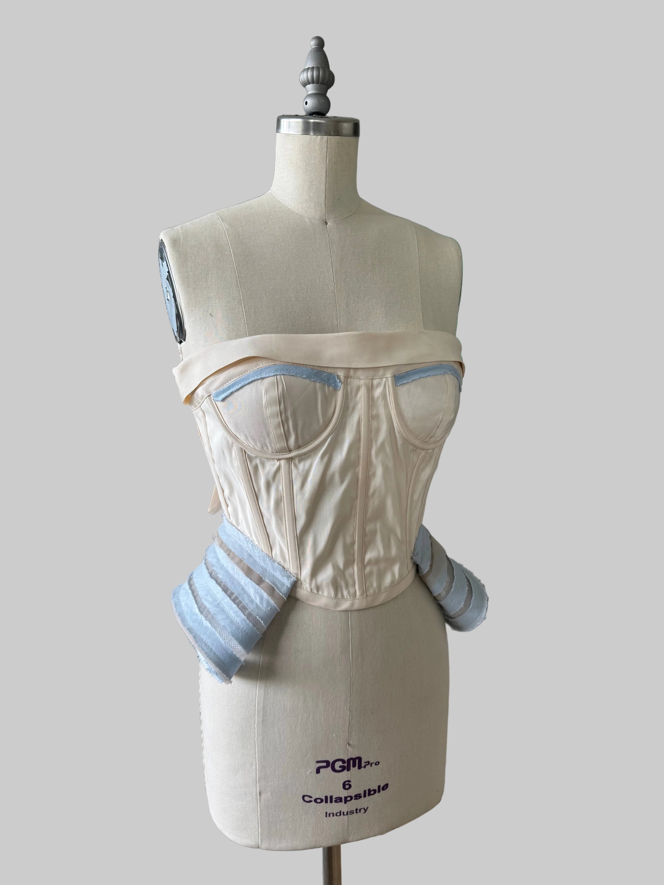 Gypsy Blue White Corset Textile Embroidered Art Handmade