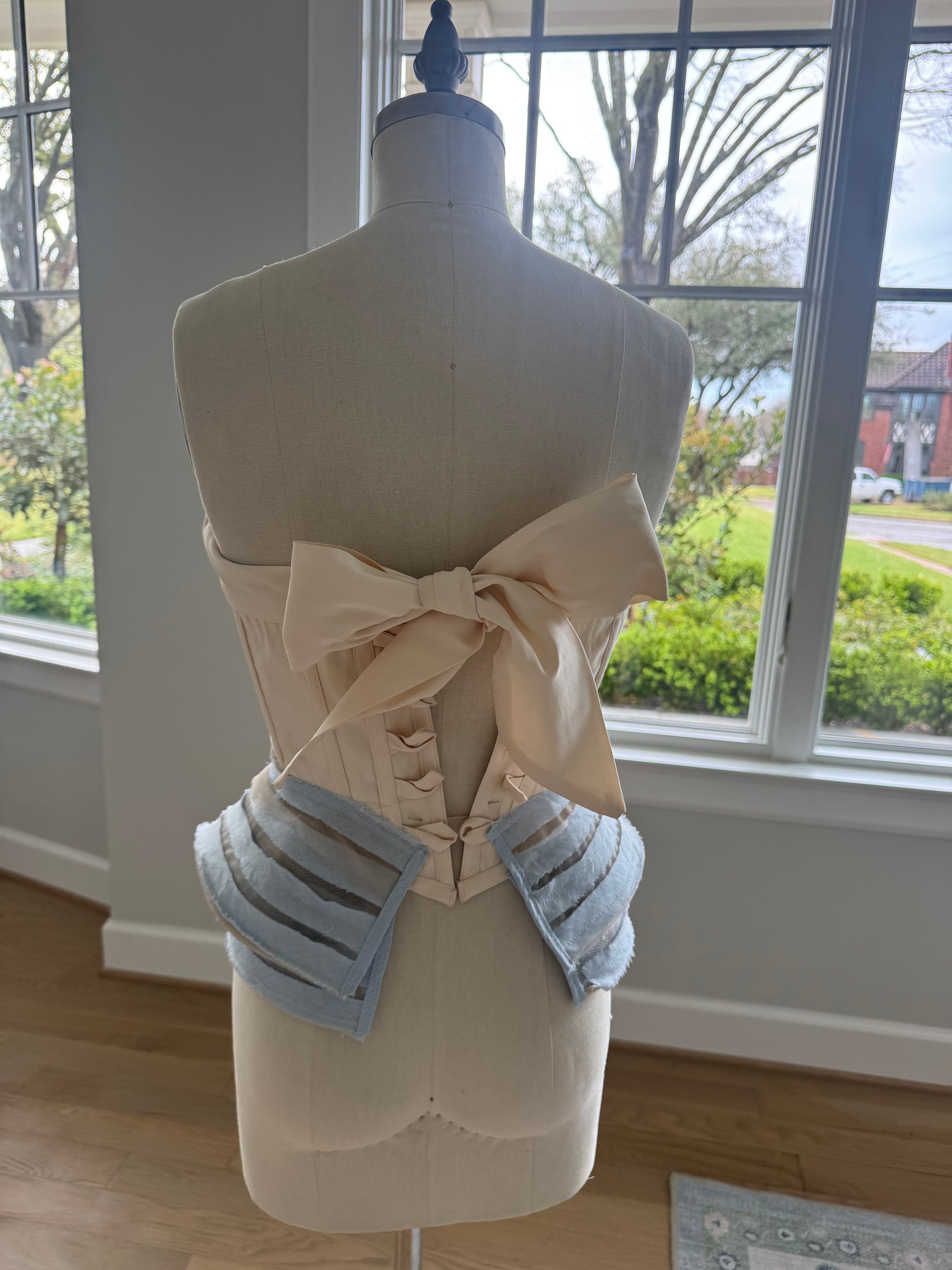Gypsy Blue White Corset Textile Embroidered Art Handmade