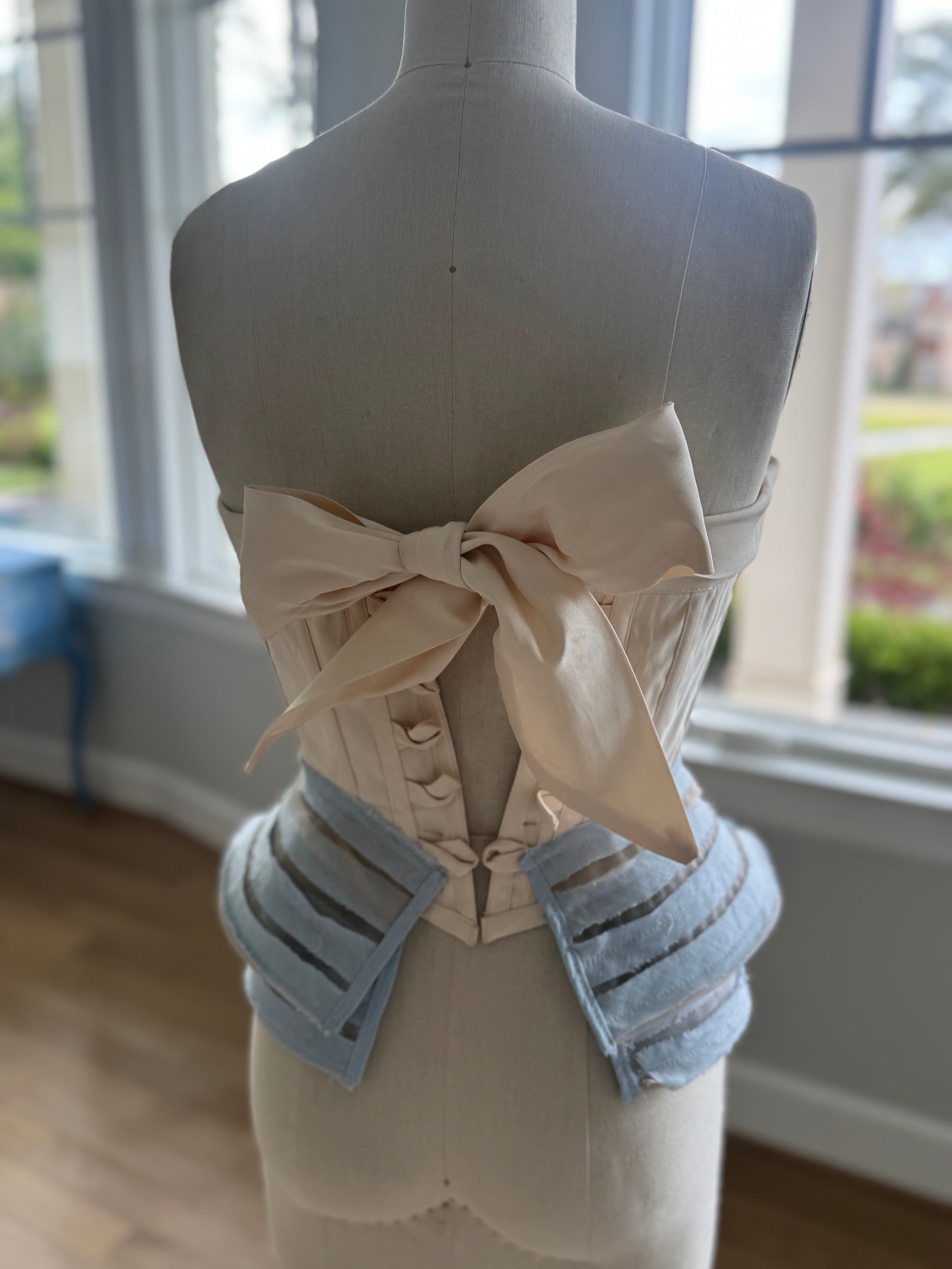 Gypsy Blue White Corset Textile Embroidered Art Handmade