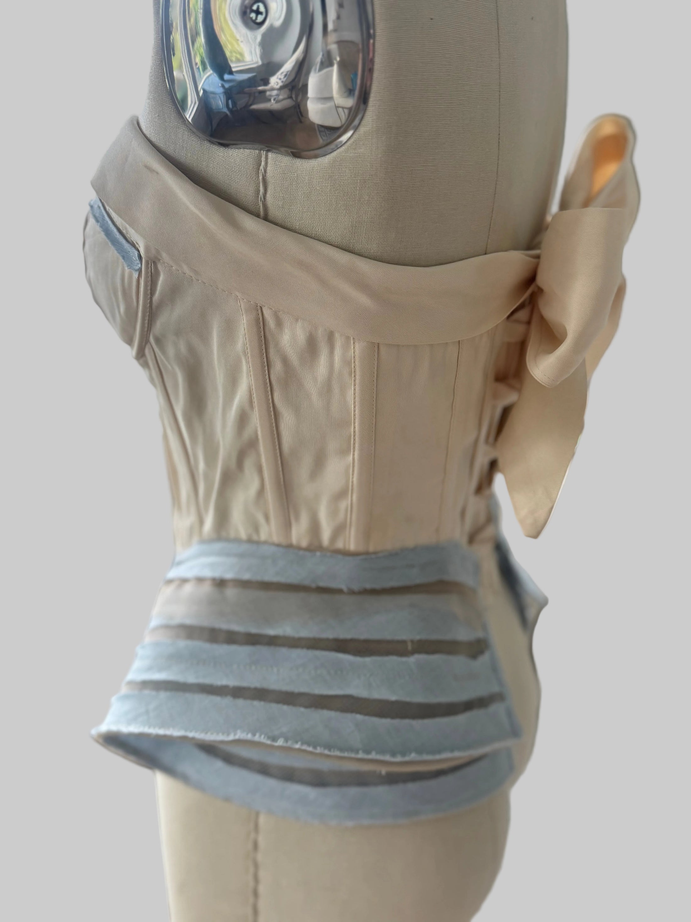 Gypsy Blue White Corset Textile Embroidered Art Handmade