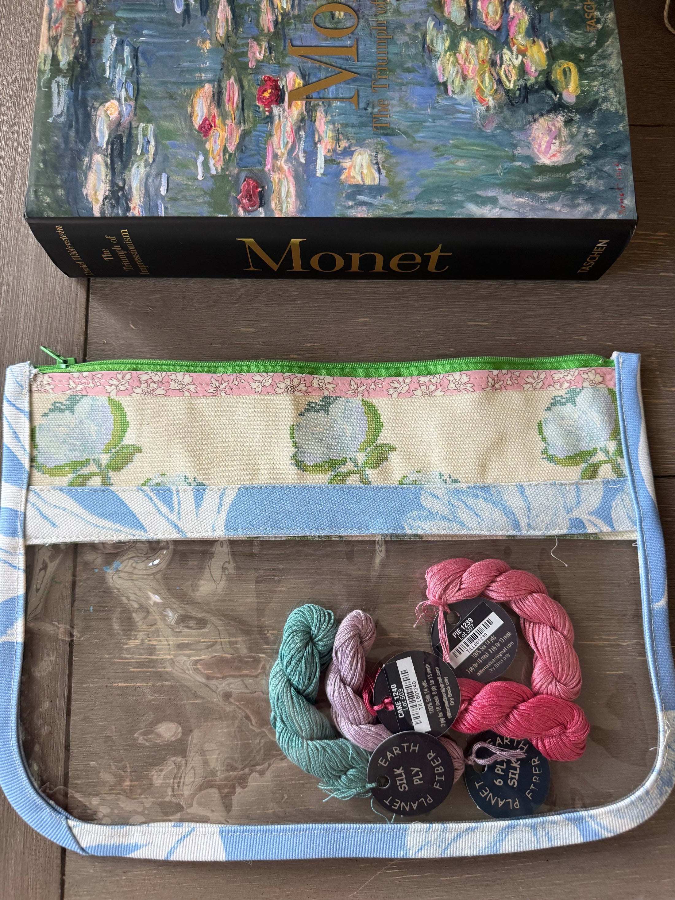 Self finishing Roses Needlepoint Canvas Thread Pouch Bag
