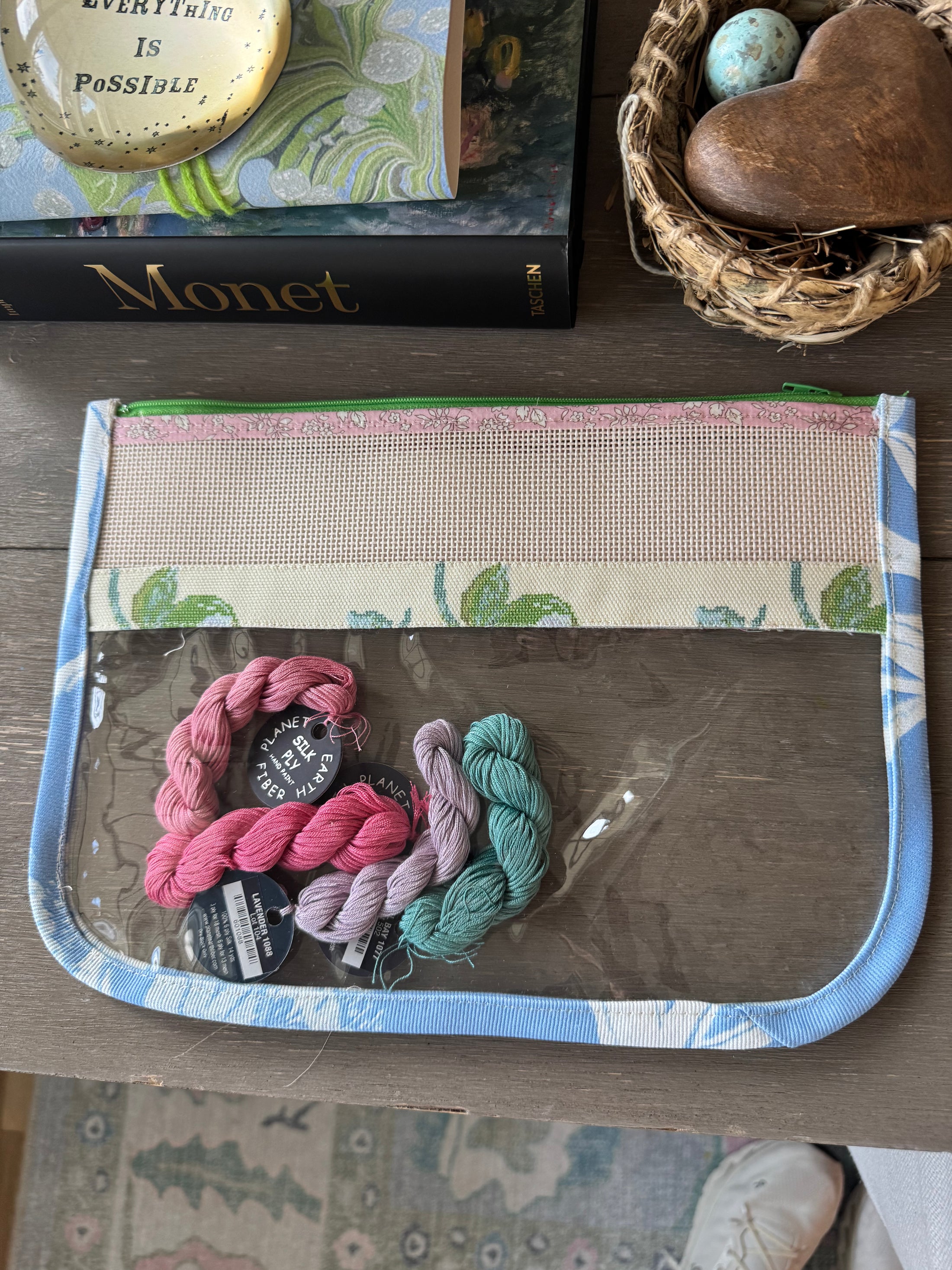 Self finishing Roses Needlepoint Canvas Thread Pouch Bag