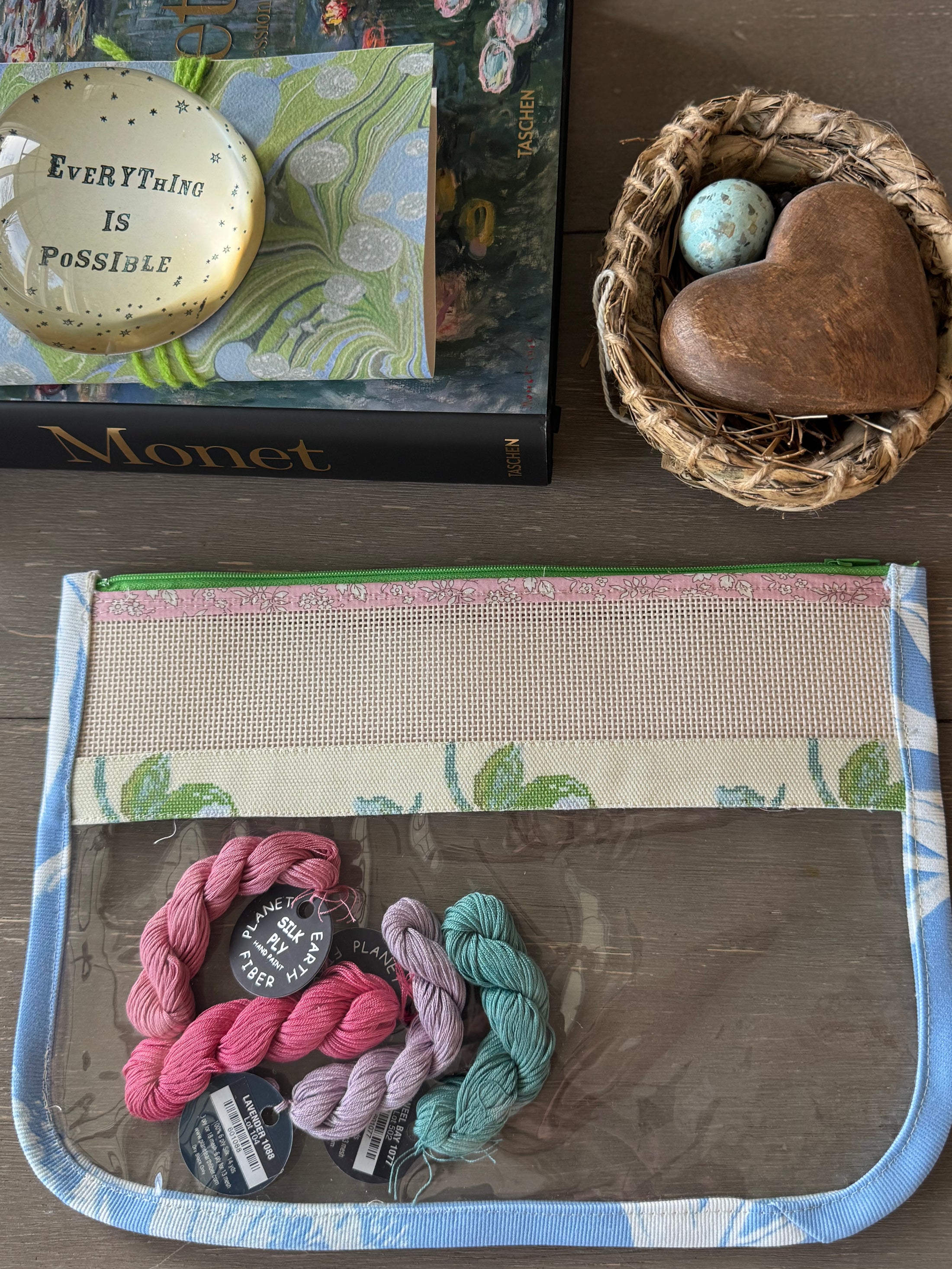 Self finishing Roses Needlepoint Canvas Thread Pouch Bag