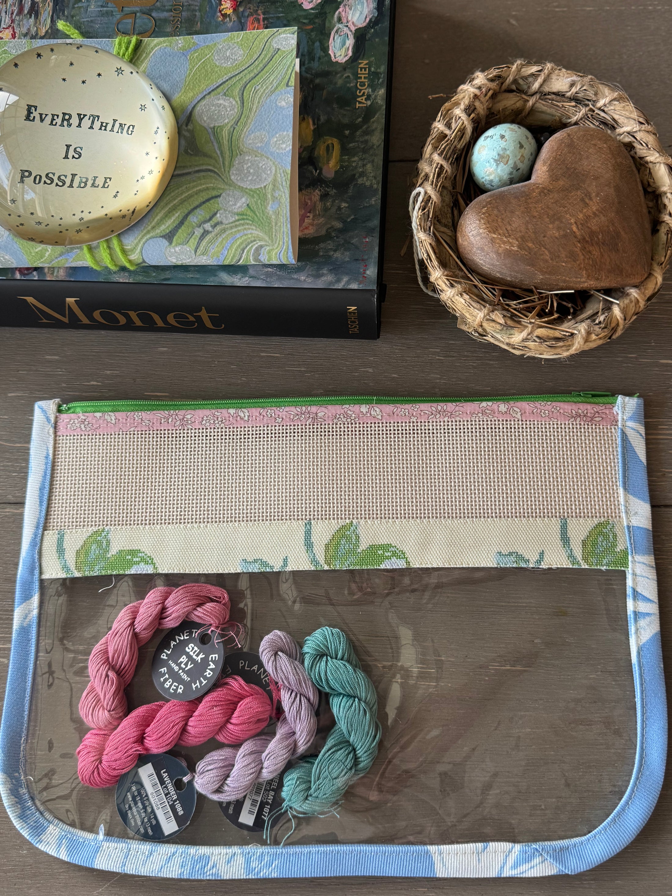 Self finishing Roses Needlepoint Canvas Thread Pouch Bag