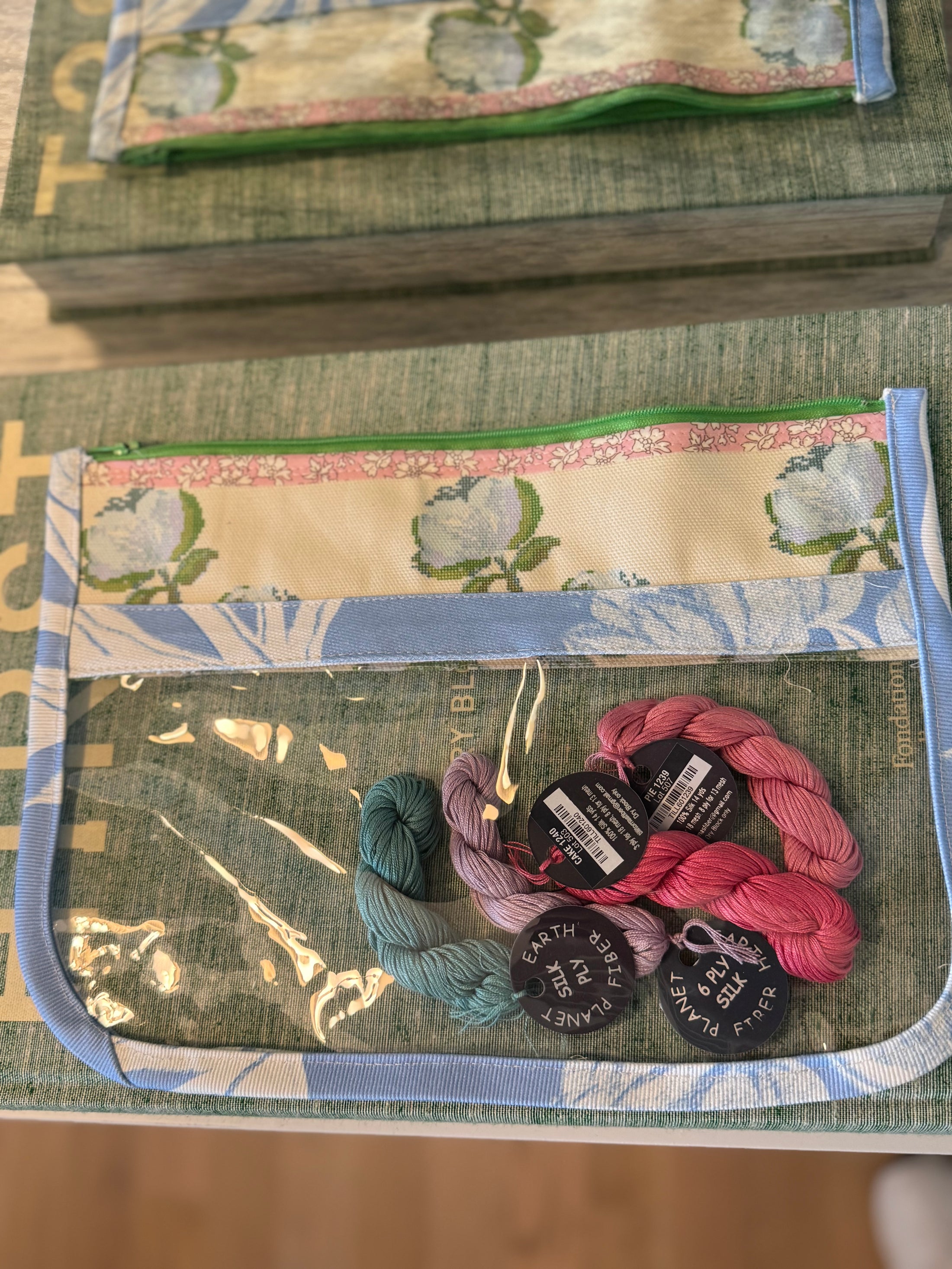 Self finishing Roses Needlepoint Canvas Thread Pouch Bag