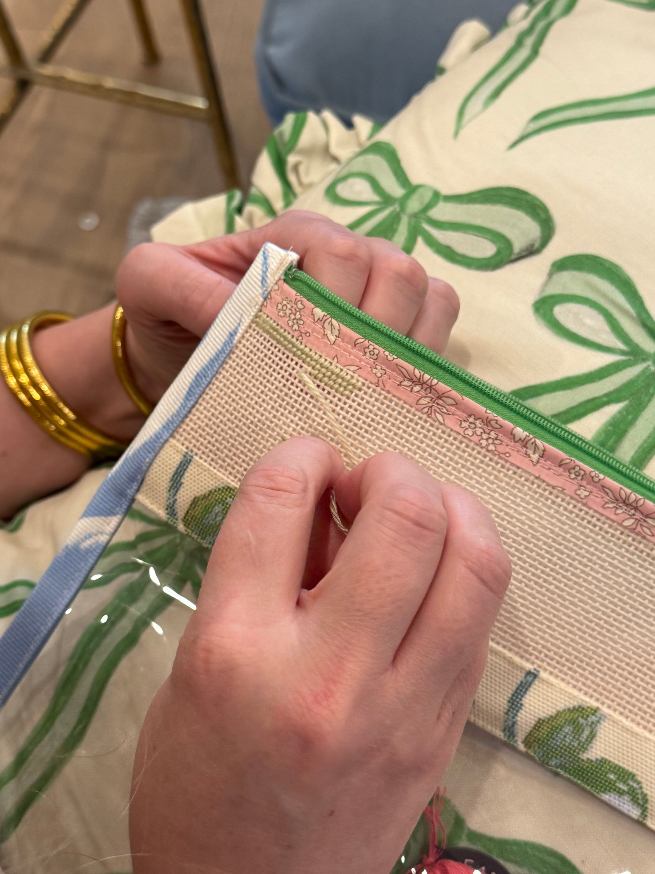 Self finishing Roses Needlepoint Canvas Thread Pouch Bag