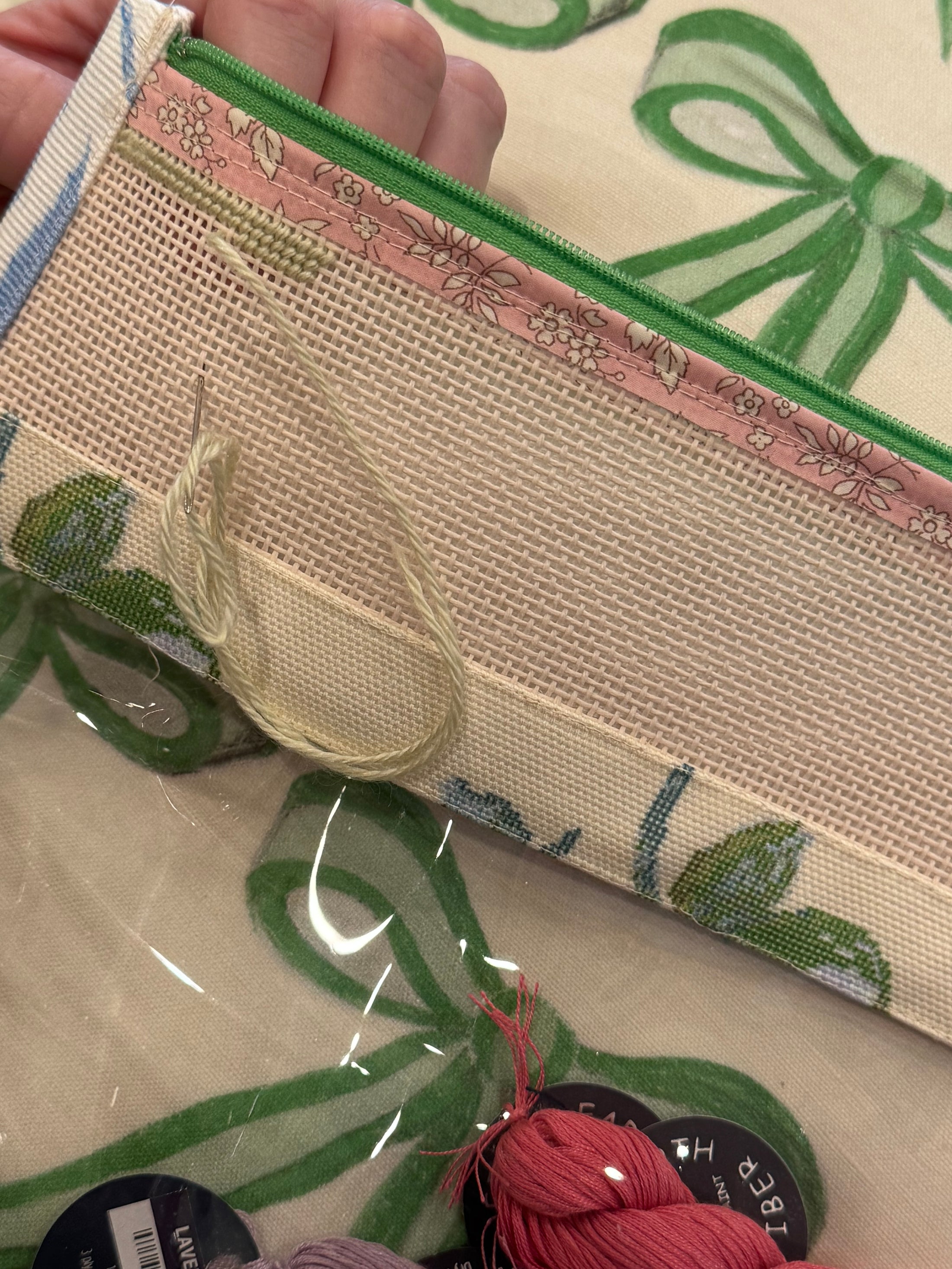 Self finishing Roses Needlepoint Canvas Thread Pouch Bag