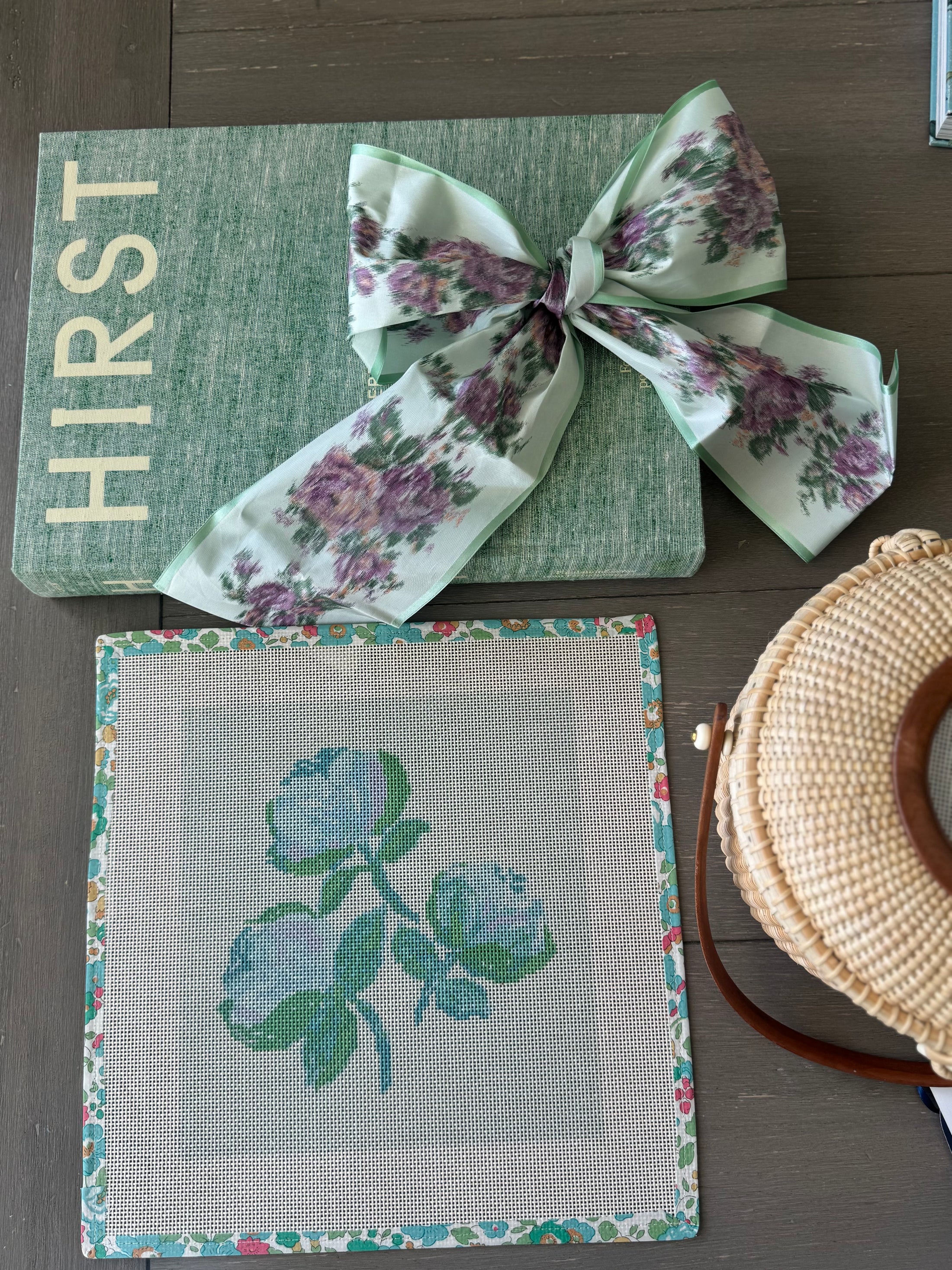 Needlepoint Canvas on 13 Roses Zweigart Mono Deluxe Mesh Embroidery with finished Liberty of London fabric on the edges