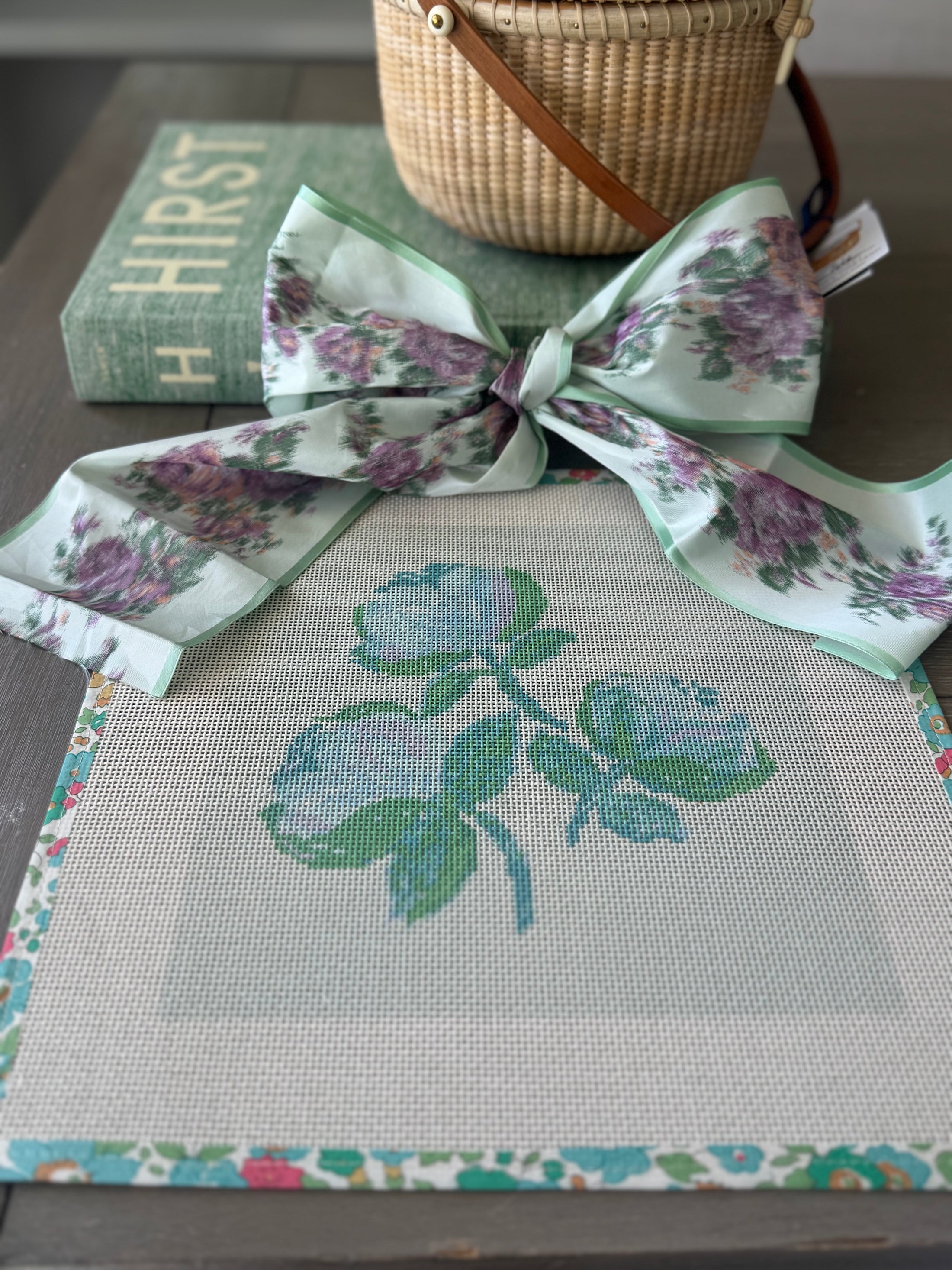 Needlepoint Canvas on 13 Roses Zweigart Mono Deluxe Mesh Embroidery with finished Liberty of London fabric on the edges