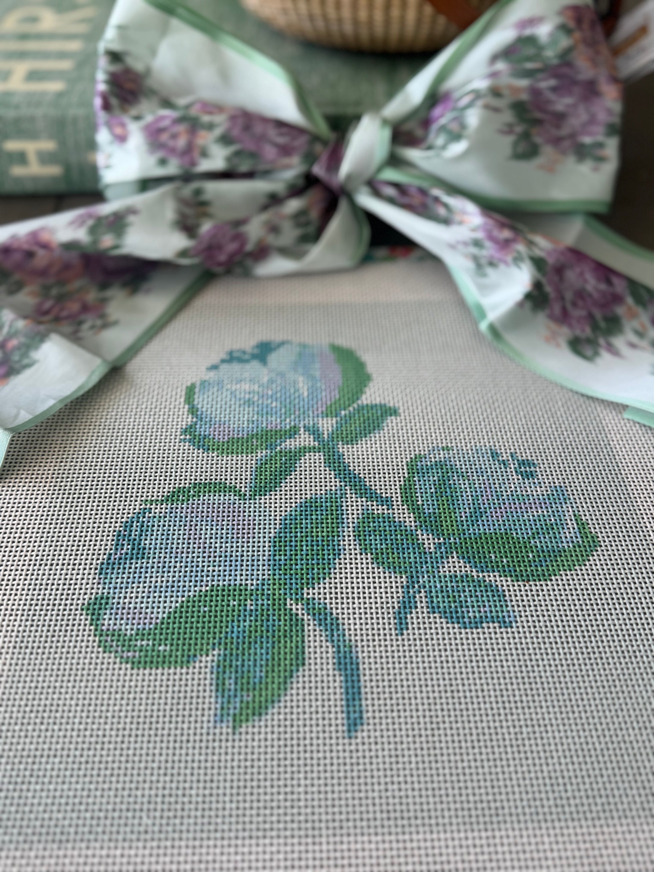 Needlepoint Canvas on 13 Roses Zweigart Mono Deluxe Mesh Embroidery with finished Liberty of London fabric on the edges