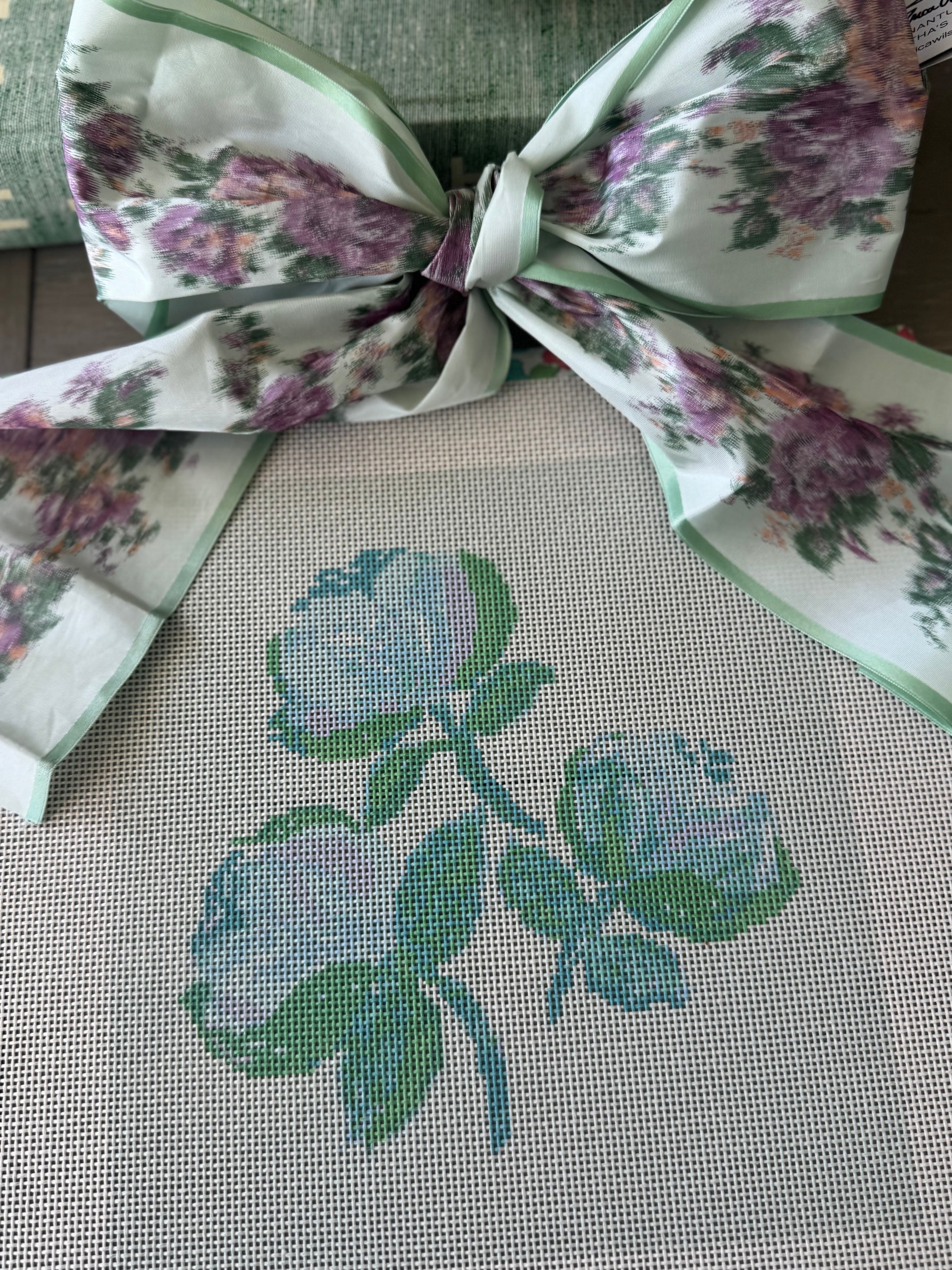 Needlepoint Canvas on 13 Roses Zweigart Mono Deluxe Mesh Embroidery with finished Liberty of London fabric on the edges