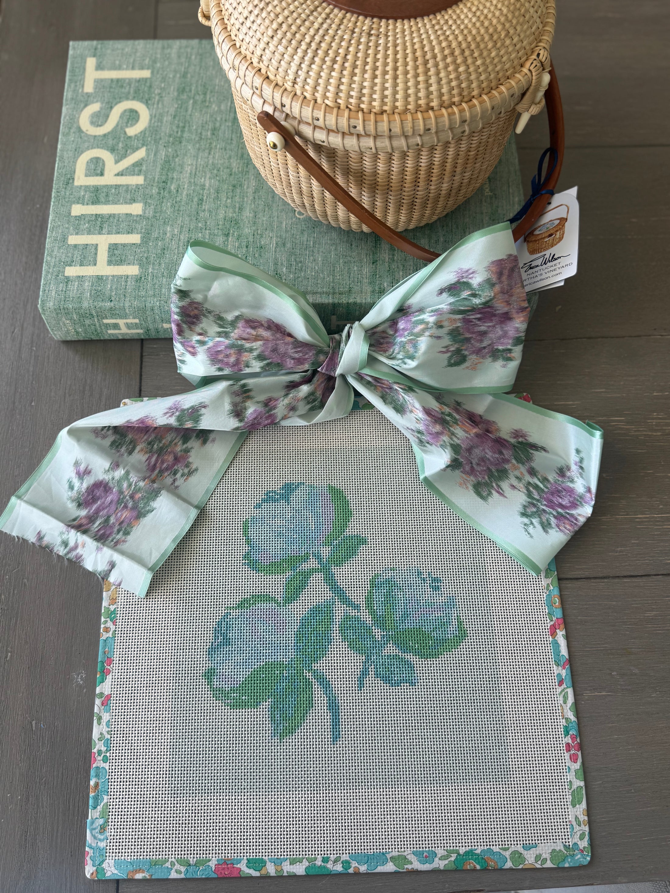 Needlepoint Canvas on 13 Roses Zweigart Mono Deluxe Mesh Embroidery with finished Liberty of London fabric on the edges