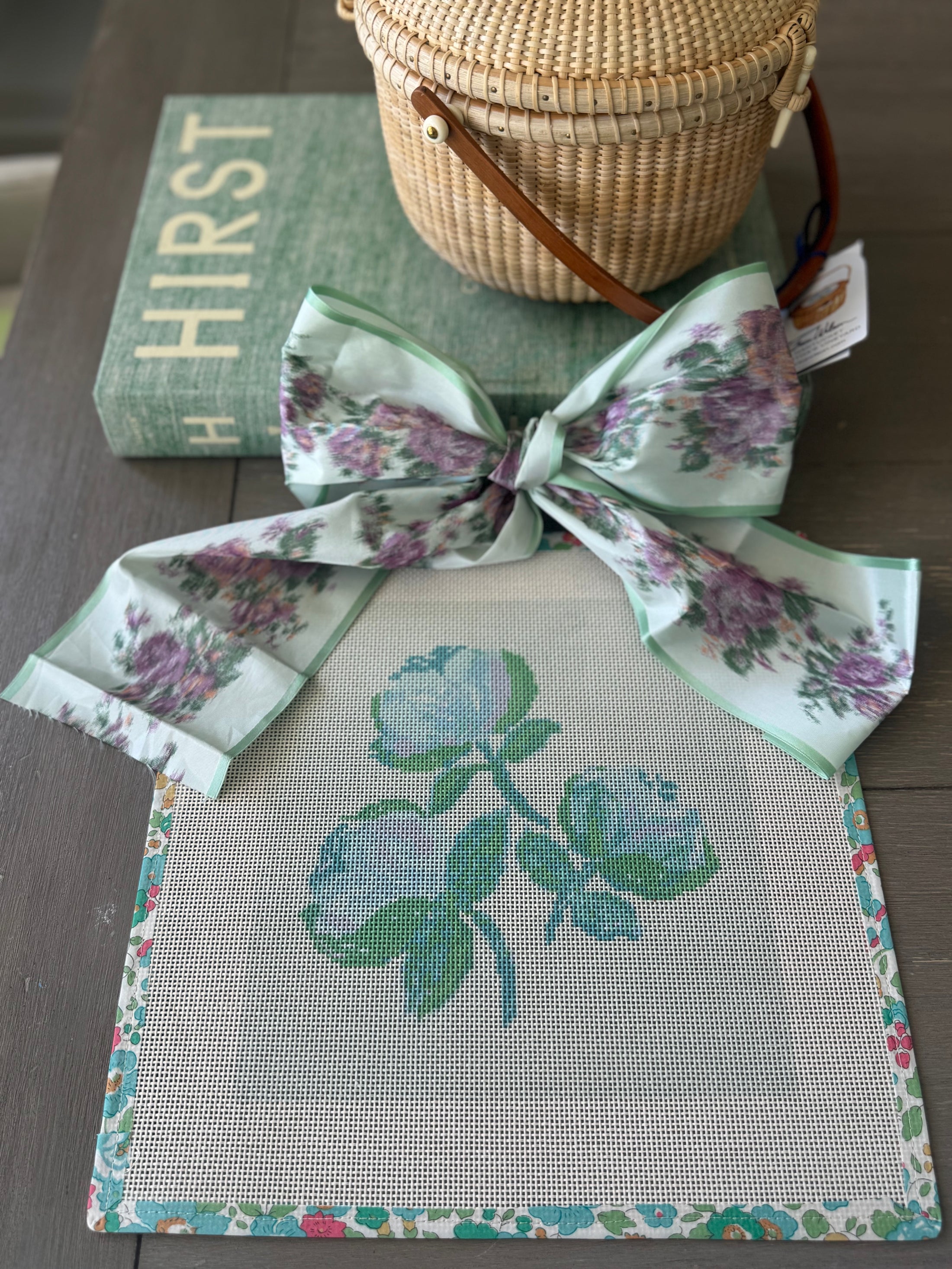 Needlepoint Canvas on 13 Roses Zweigart Mono Deluxe Mesh Embroidery with finished Liberty of London fabric on the edges