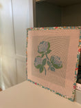 Load image into Gallery viewer, Needlepoint Canvas on 13 Roses Zweigart Mono Deluxe Mesh Embroidery with finished Liberty of London fabric on the edges
