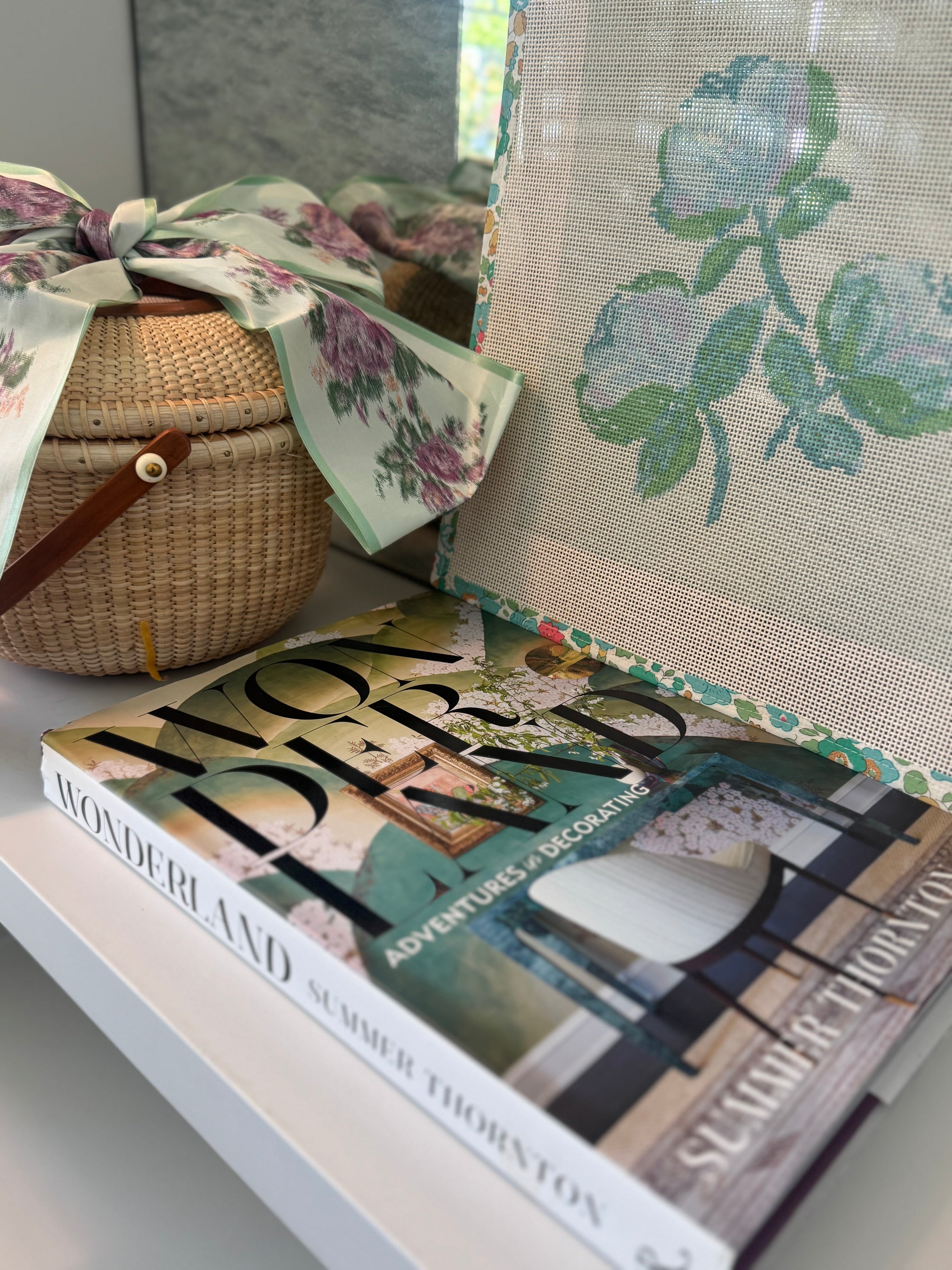 Needlepoint Canvas on 13 Roses Zweigart Mono Deluxe Mesh Embroidery with finished Liberty of London fabric on the edges