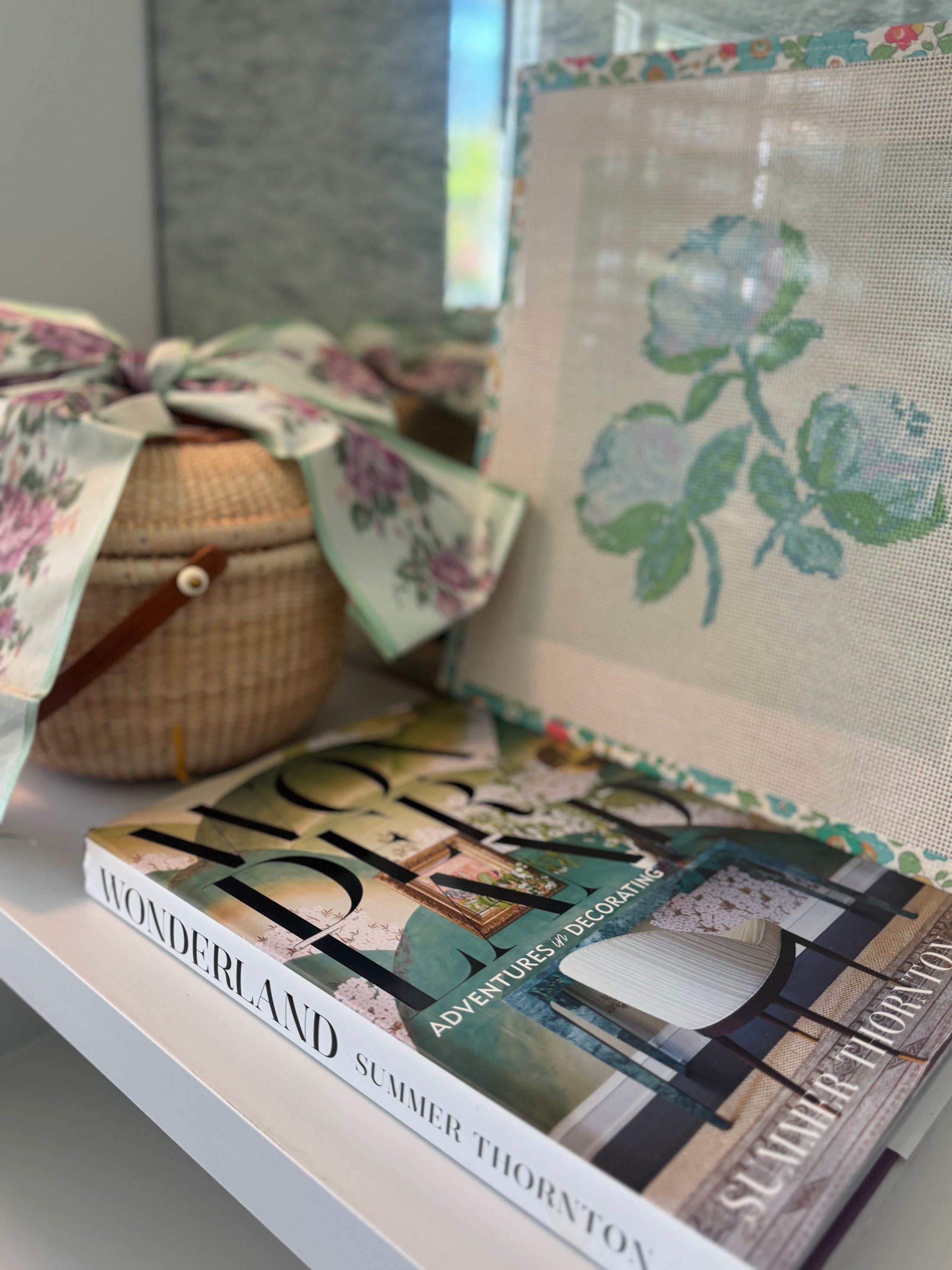 Needlepoint Canvas on 13 Roses Zweigart Mono Deluxe Mesh Embroidery with finished Liberty of London fabric on the edges