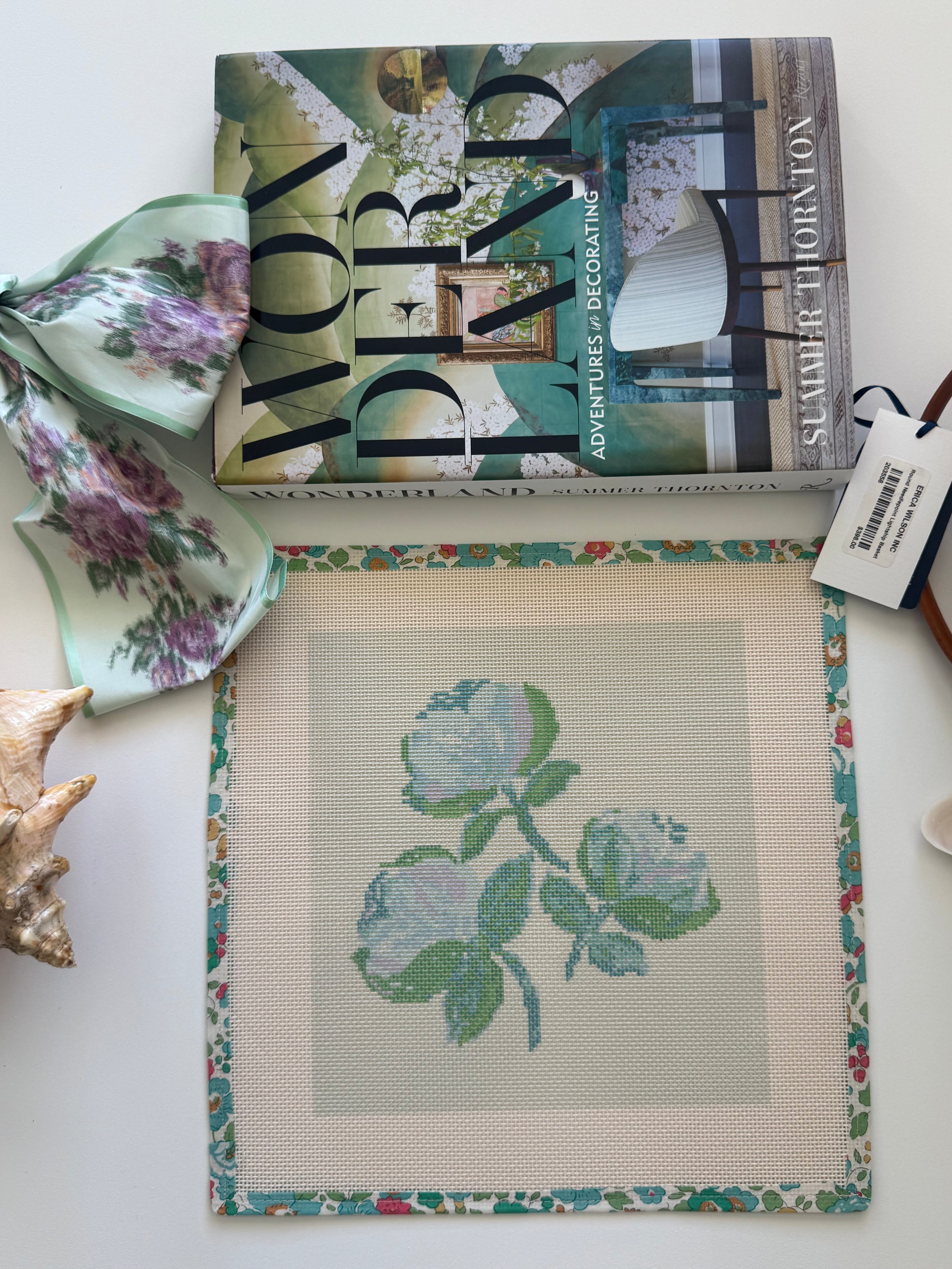 Needlepoint Canvas on 13 Roses Zweigart Mono Deluxe Mesh Embroidery with finished Liberty of London fabric on the edges