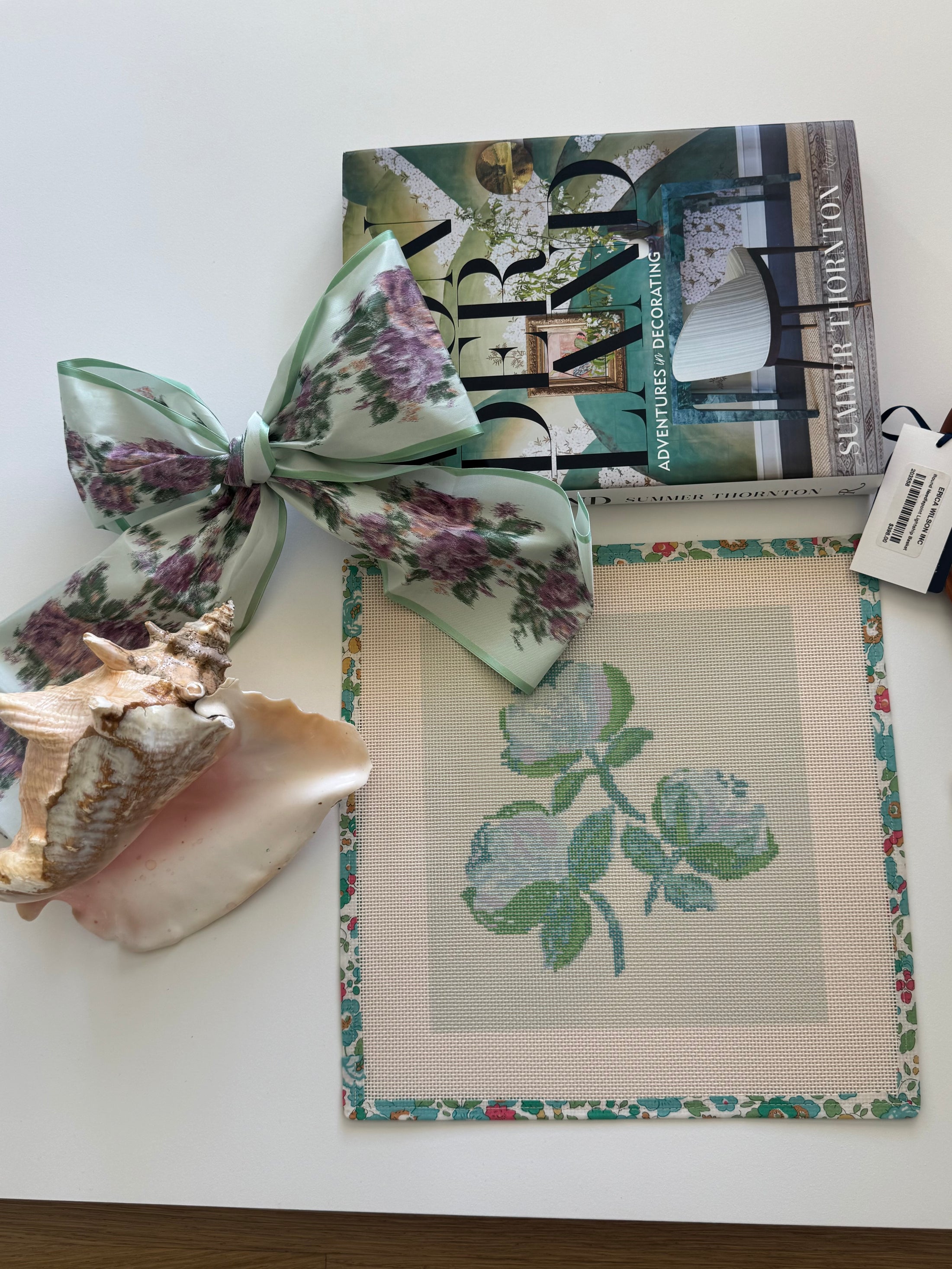 Needlepoint Canvas on 13 Roses Zweigart Mono Deluxe Mesh Embroidery with finished Liberty of London fabric on the edges