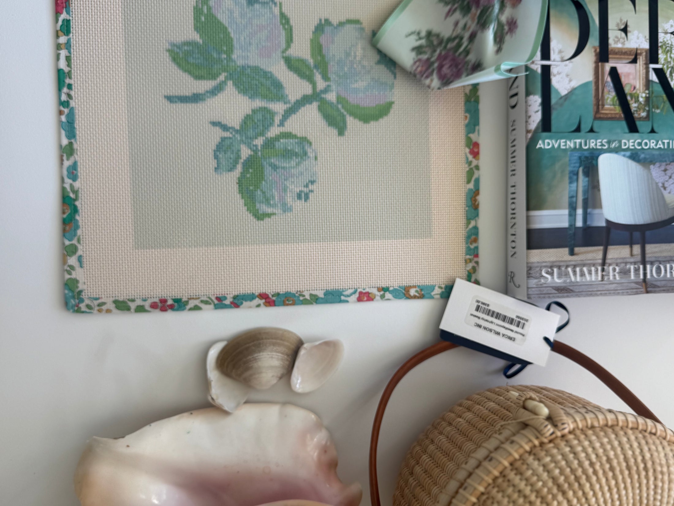 Needlepoint Canvas on 13 Roses Zweigart Mono Deluxe Mesh Embroidery with finished Liberty of London fabric on the edges