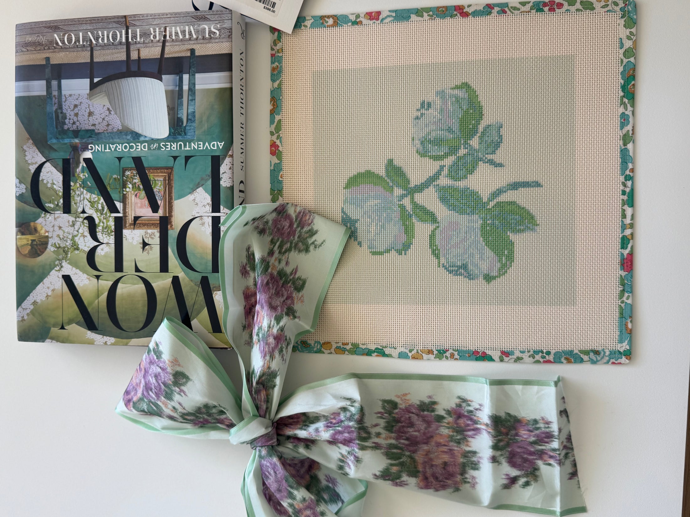 Needlepoint Canvas on 13 Roses Zweigart Mono Deluxe Mesh Embroidery with finished Liberty of London fabric on the edges