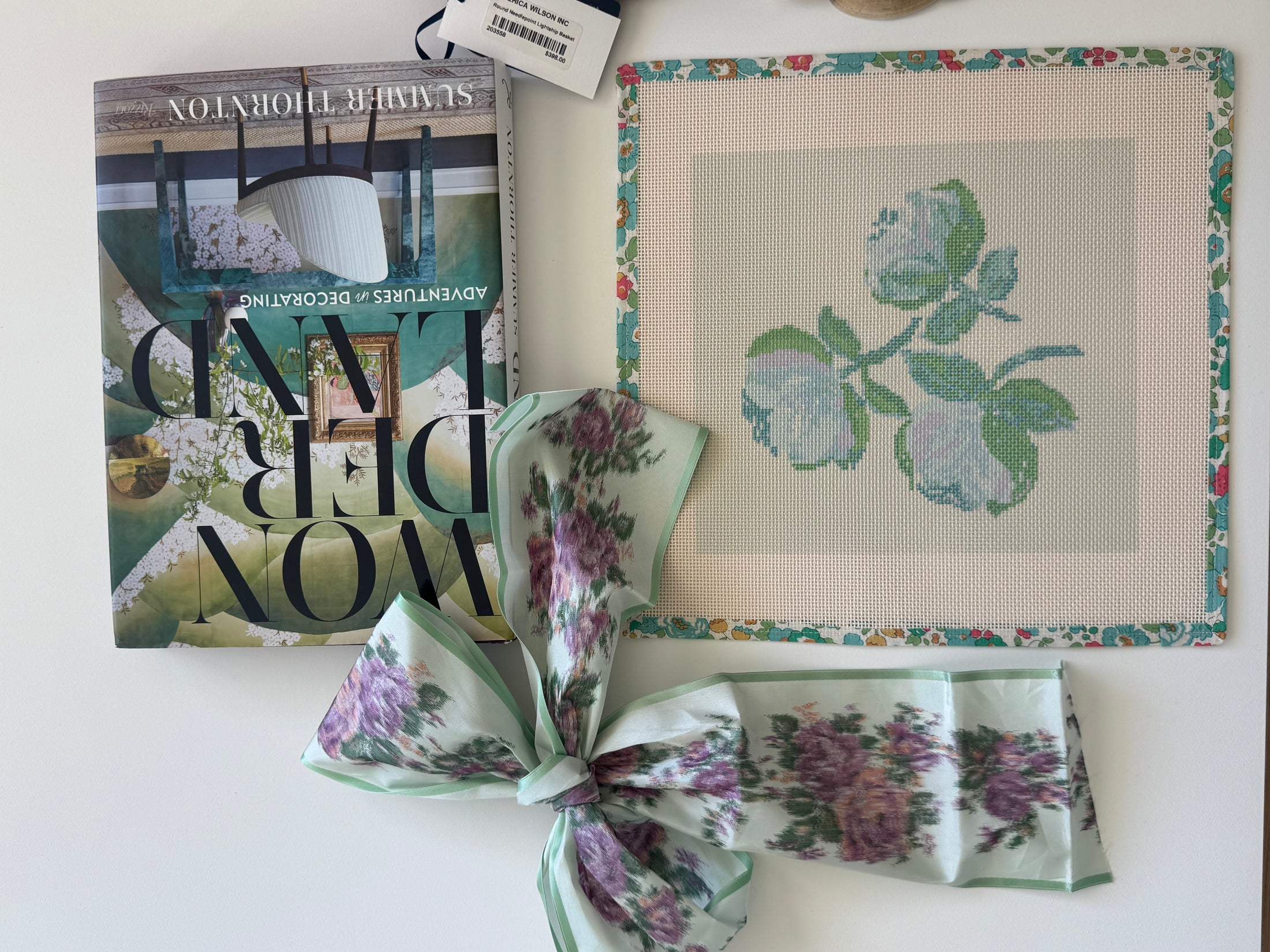 Needlepoint Canvas on 13 Roses Zweigart Mono Deluxe Mesh Embroidery with finished Liberty of London fabric on the edges