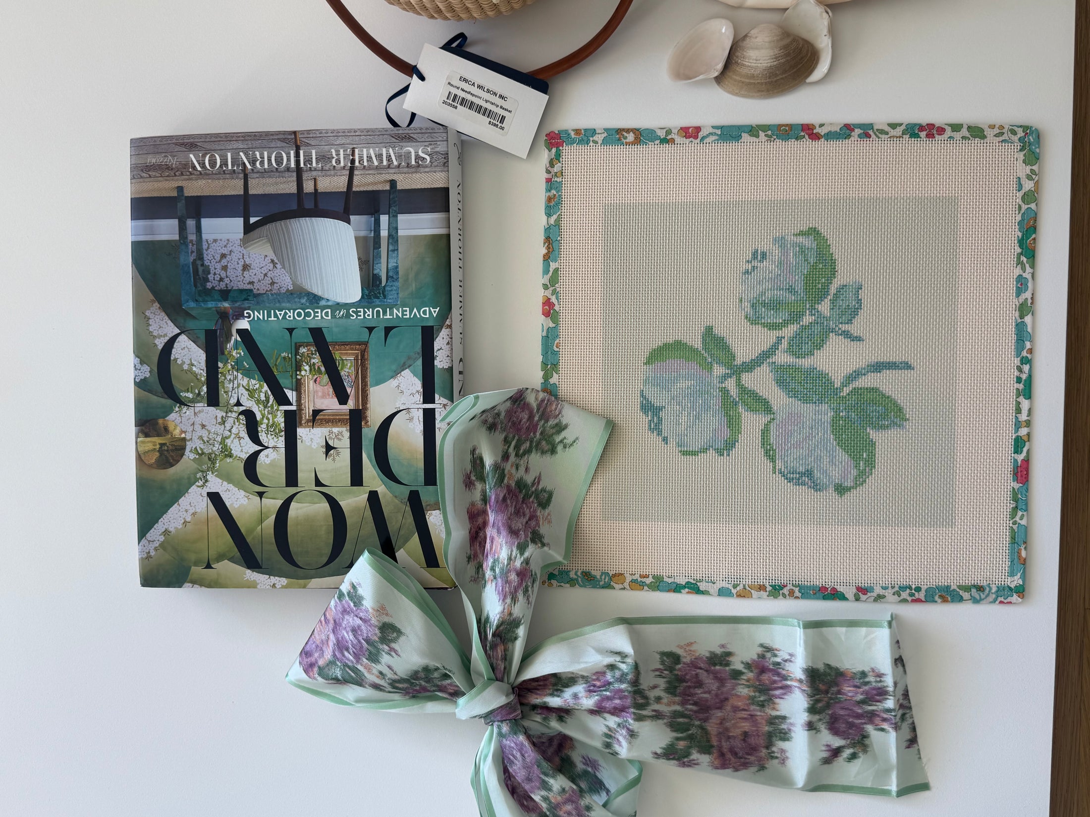 Needlepoint Canvas on 13 Roses Zweigart Mono Deluxe Mesh Embroidery with finished Liberty of London fabric on the edges