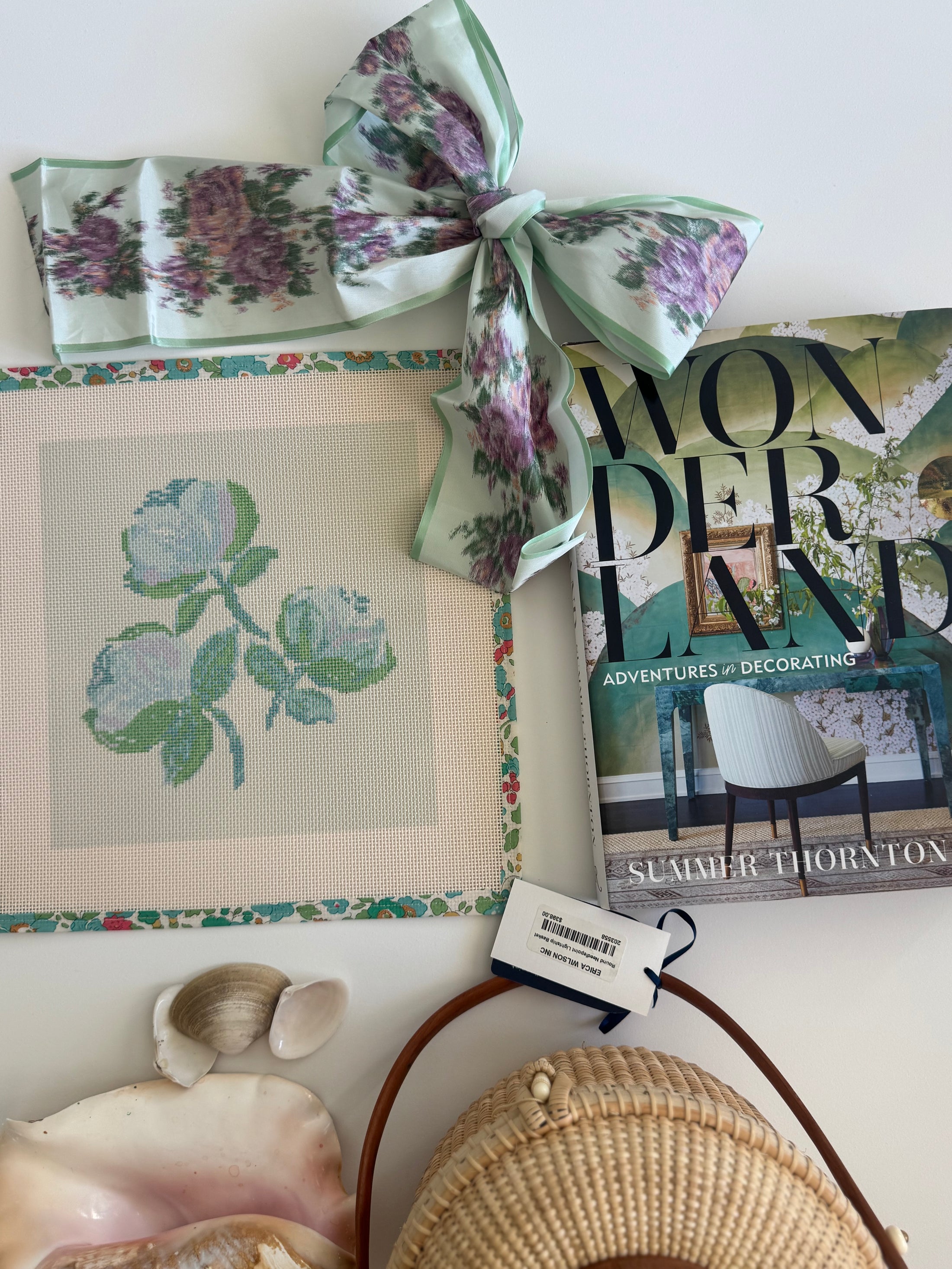 Needlepoint Canvas on 13 Roses Zweigart Mono Deluxe Mesh Embroidery with finished Liberty of London fabric on the edges