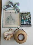 Load image into Gallery viewer, Needlepoint ART Canvas on 13 Dior Dress Dior Vintage Dress Zweigart Mono Deluxe Mesh Embroidery with finished Liberty of London fabric on the edges
