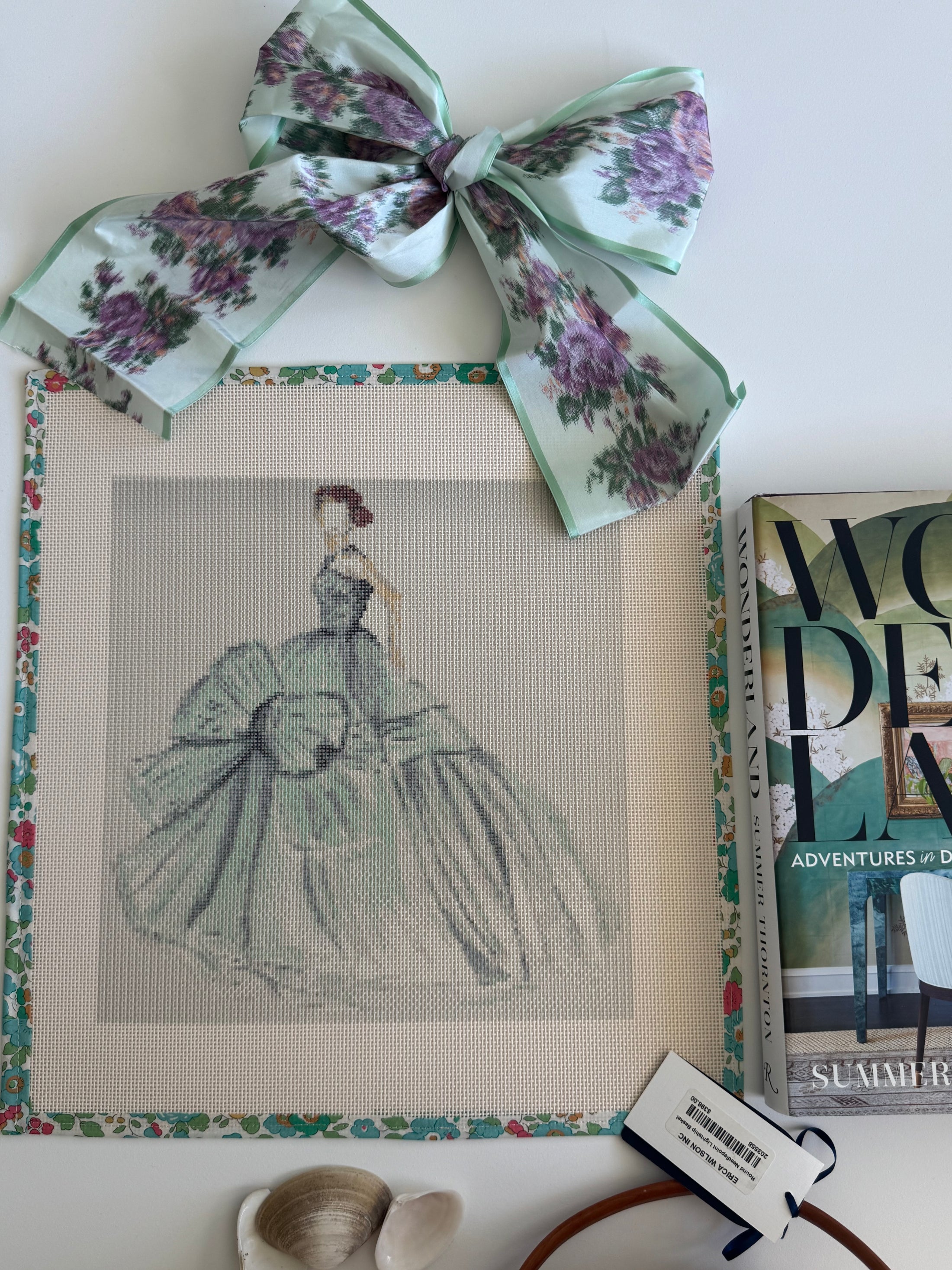 Needlepoint ART Canvas on 13 Dior Dress Dior Vintage Dress Zweigart Mono Deluxe Mesh Embroidery with finished Liberty of London fabric on the edges