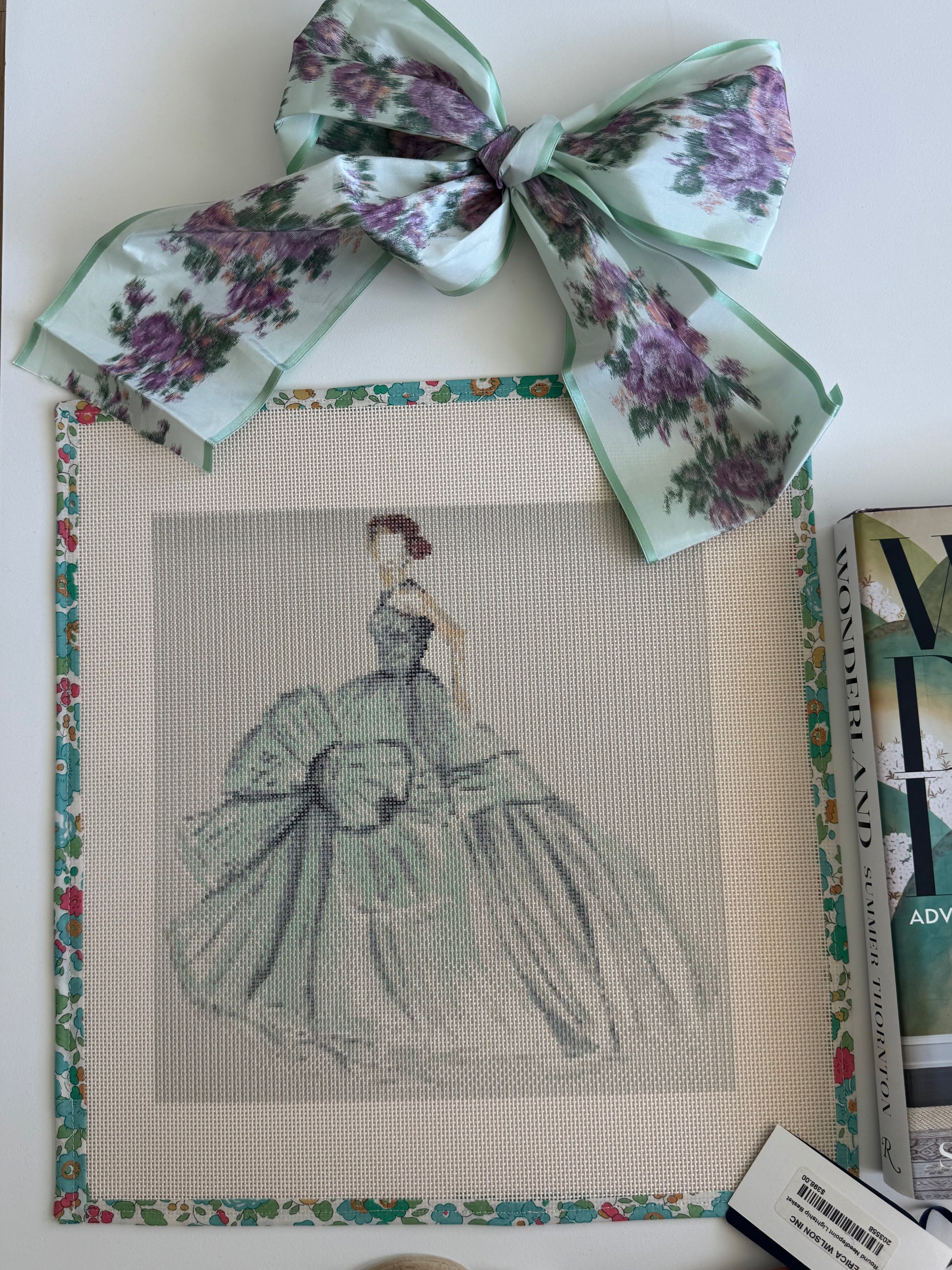 Needlepoint ART Canvas on 13 Dior Dress Dior Vintage Dress Zweigart Mono Deluxe Mesh Embroidery with finished Liberty of London fabric on the edges