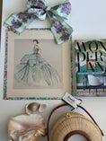 Load image into Gallery viewer, Needlepoint ART Canvas on 13 Dior Dress Dior Vintage Dress Zweigart Mono Deluxe Mesh Embroidery with finished Liberty of London fabric on the edges
