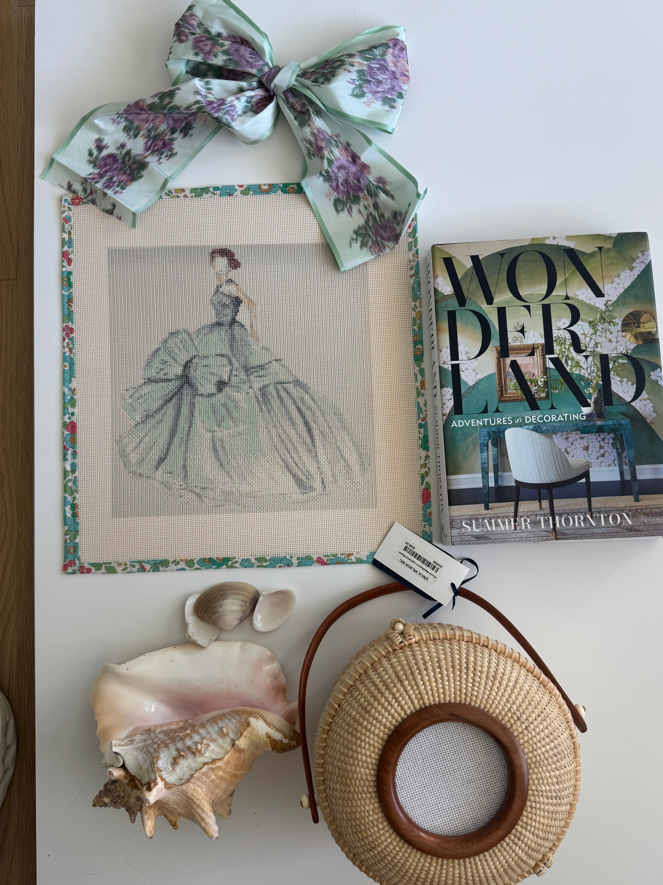 Needlepoint ART Canvas on 13 Dior Dress Dior Vintage Dress Zweigart Mono Deluxe Mesh Embroidery with finished Liberty of London fabric on the edges