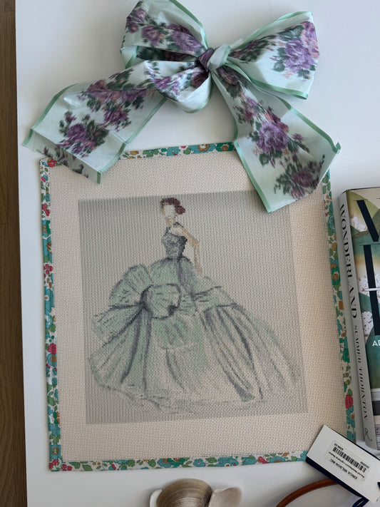 Needlepoint ART Canvas on 13 Dior Dress Dior Vintage Dress Zweigart Mono Deluxe Mesh Embroidery with finished Liberty of London fabric on the edges