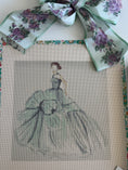 Load image into Gallery viewer, Needlepoint ART Canvas on 13 Dior Dress Dior Vintage Dress Zweigart Mono Deluxe Mesh Embroidery with finished Liberty of London fabric on the edges
