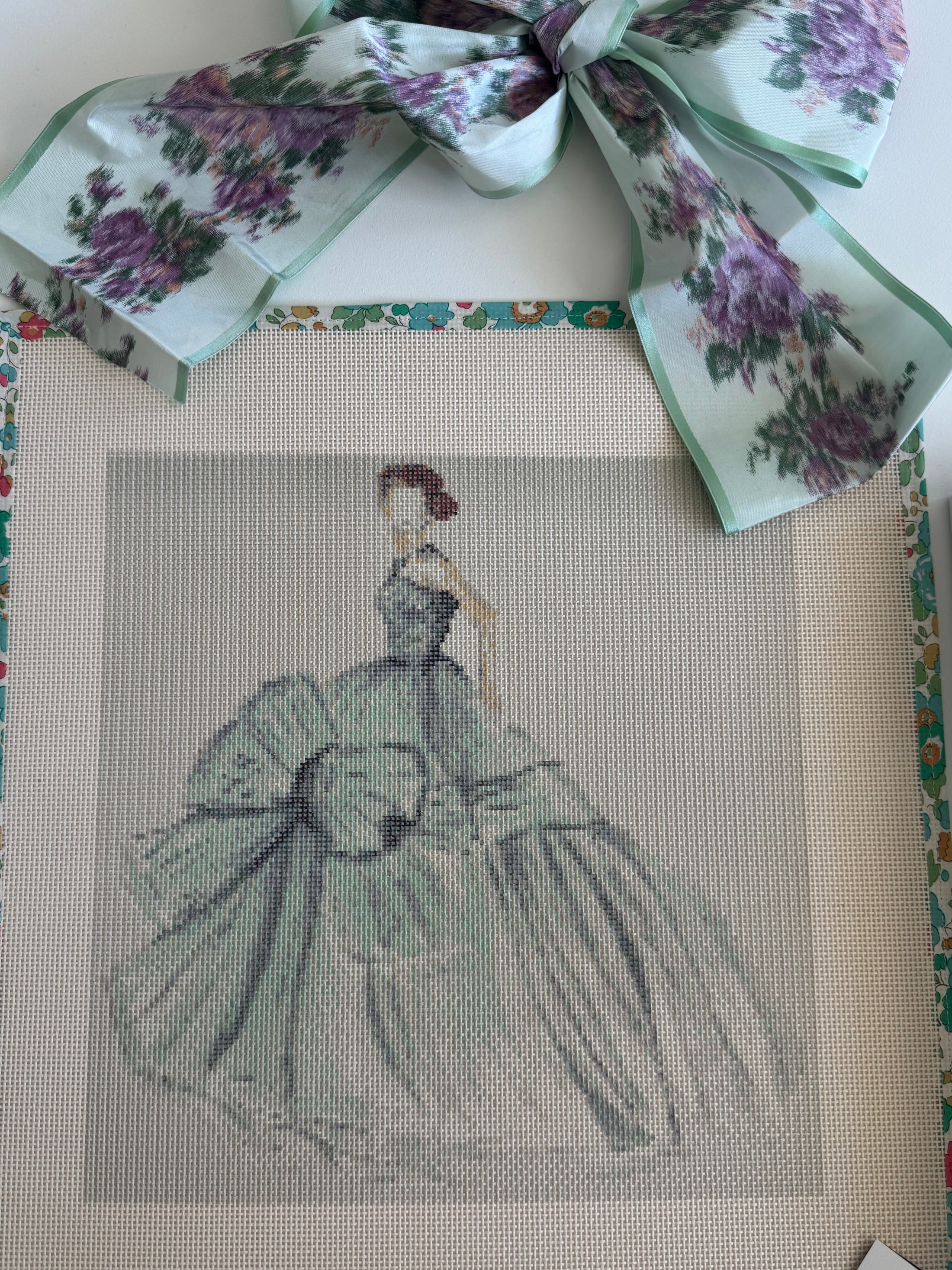 Needlepoint ART Canvas on 13 Dior Dress Dior Vintage Dress Zweigart Mono Deluxe Mesh Embroidery with finished Liberty of London fabric on the edges
