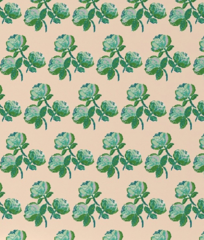 New England Peach and Turquoise Coastal Roses Fabric