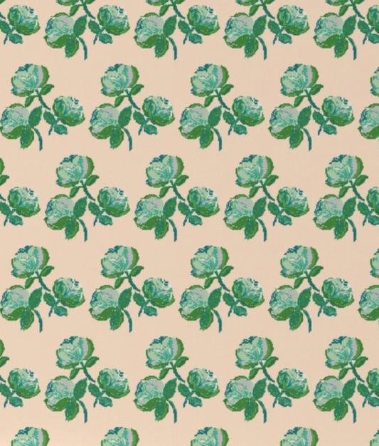 New England Peach and Turquoise Coastal Roses Fabric