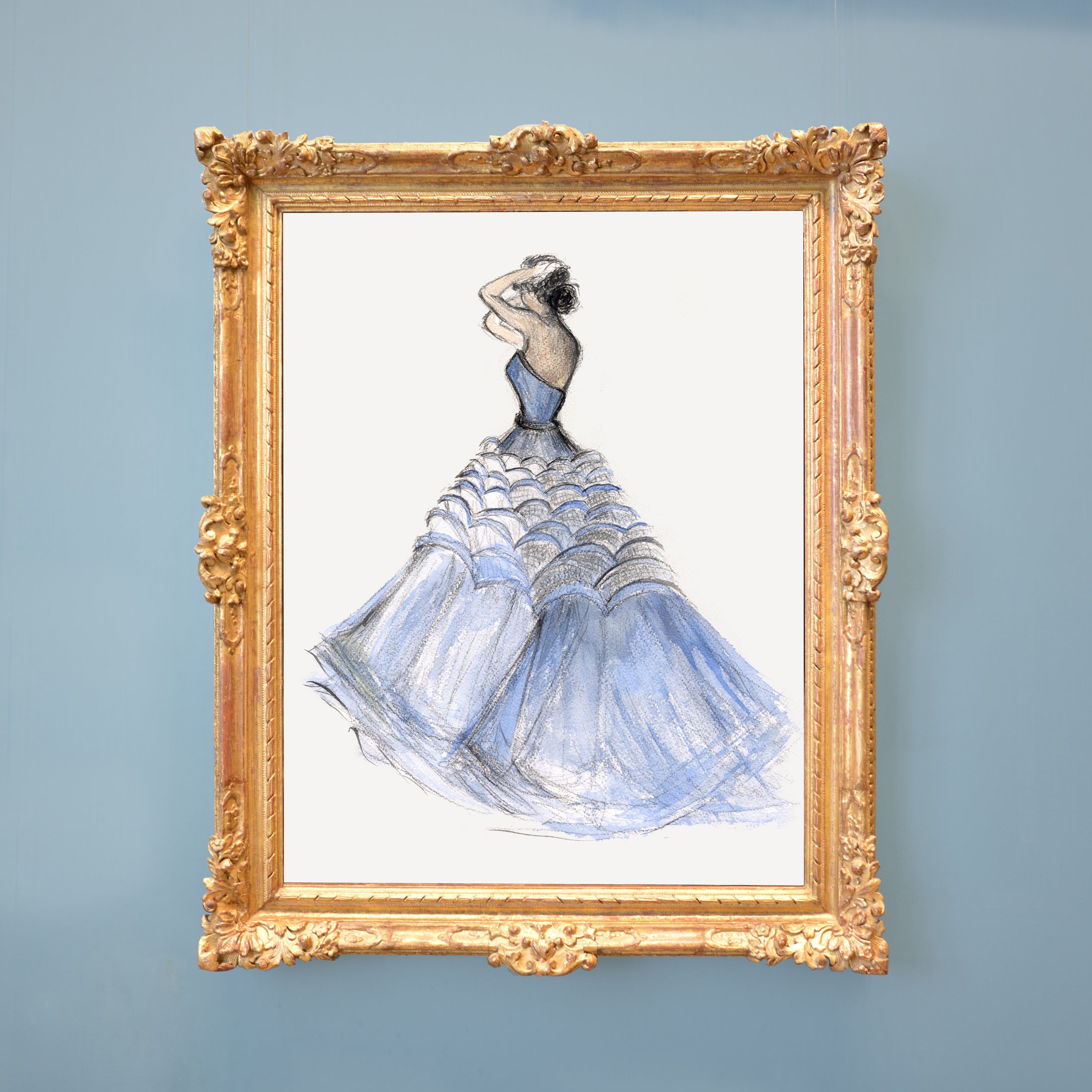 1956 French Blue Silk Tulle Dress Print 1956 French Blue Silk Tulle Dress Print
