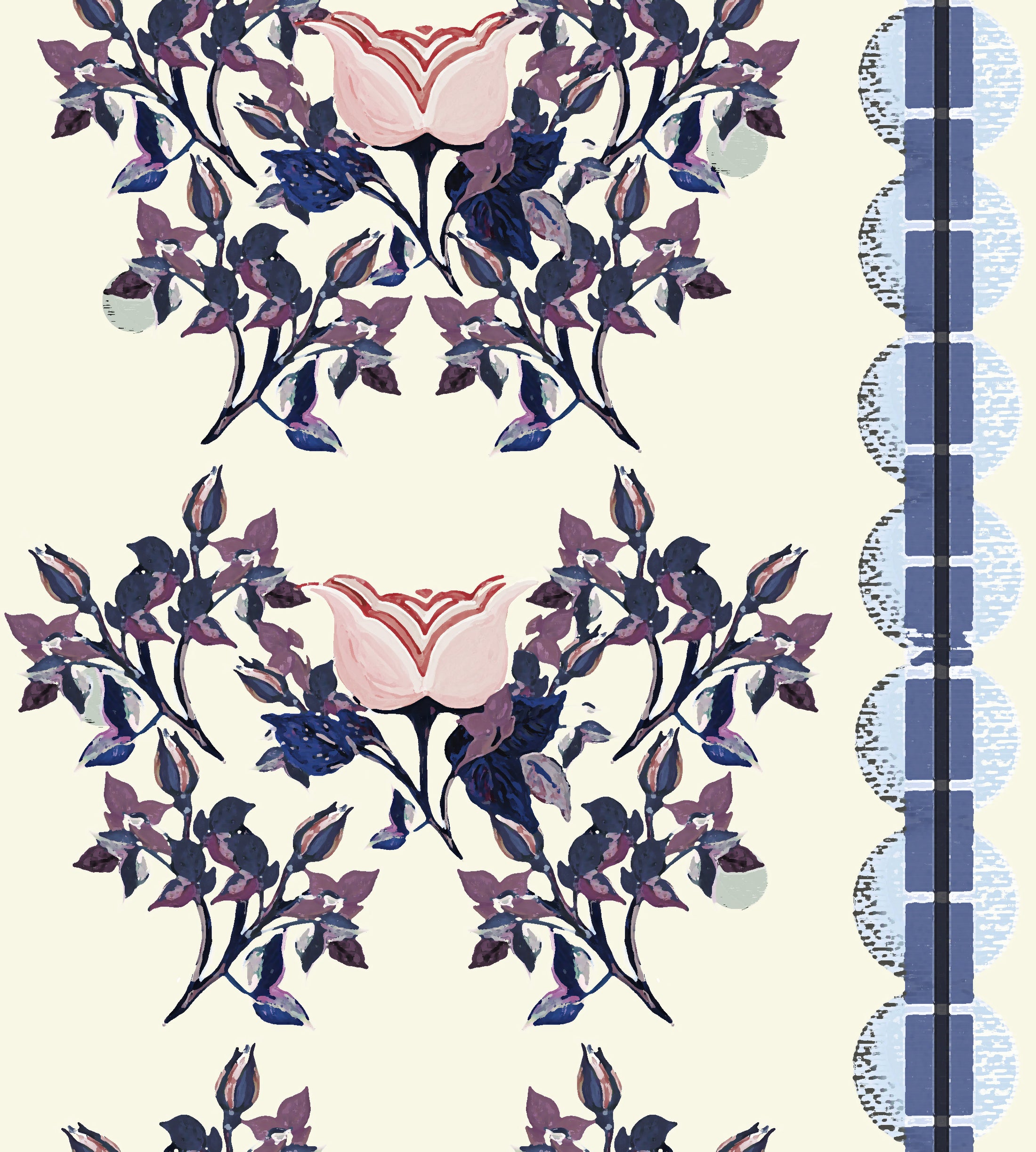 English Moon Rose Garden Fabric Blue