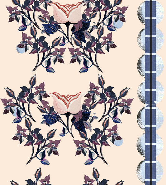 English Moon Rose Garden Fabric Blue Peach