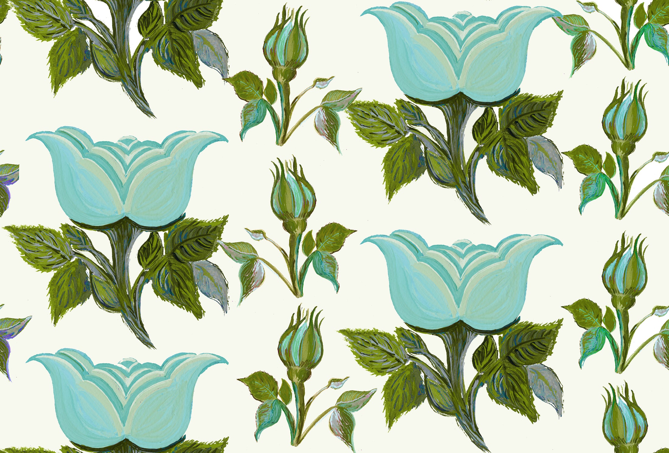 Trailing Rosebuds Aqua Fabric