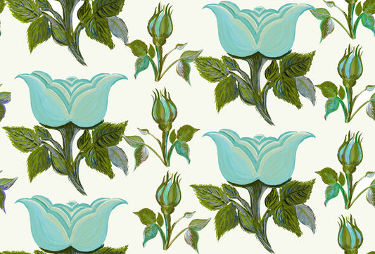 Trailing Rosebuds Aqua Fabric