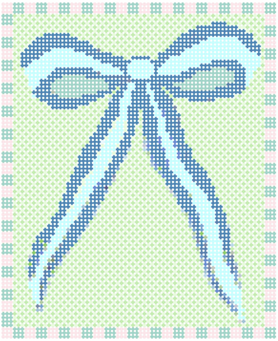 Green Peach Bow Needlepoint Canvas 13 Bow Zweigart Mono Deluxe Mesh Embroidery with finished Liberty of London fabric on the edges