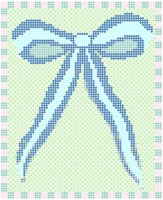 Green Peach Bow Needlepoint Canvas 13 Bow Zweigart Mono Deluxe Mesh Embroidery with finished Liberty of London fabric on the edges