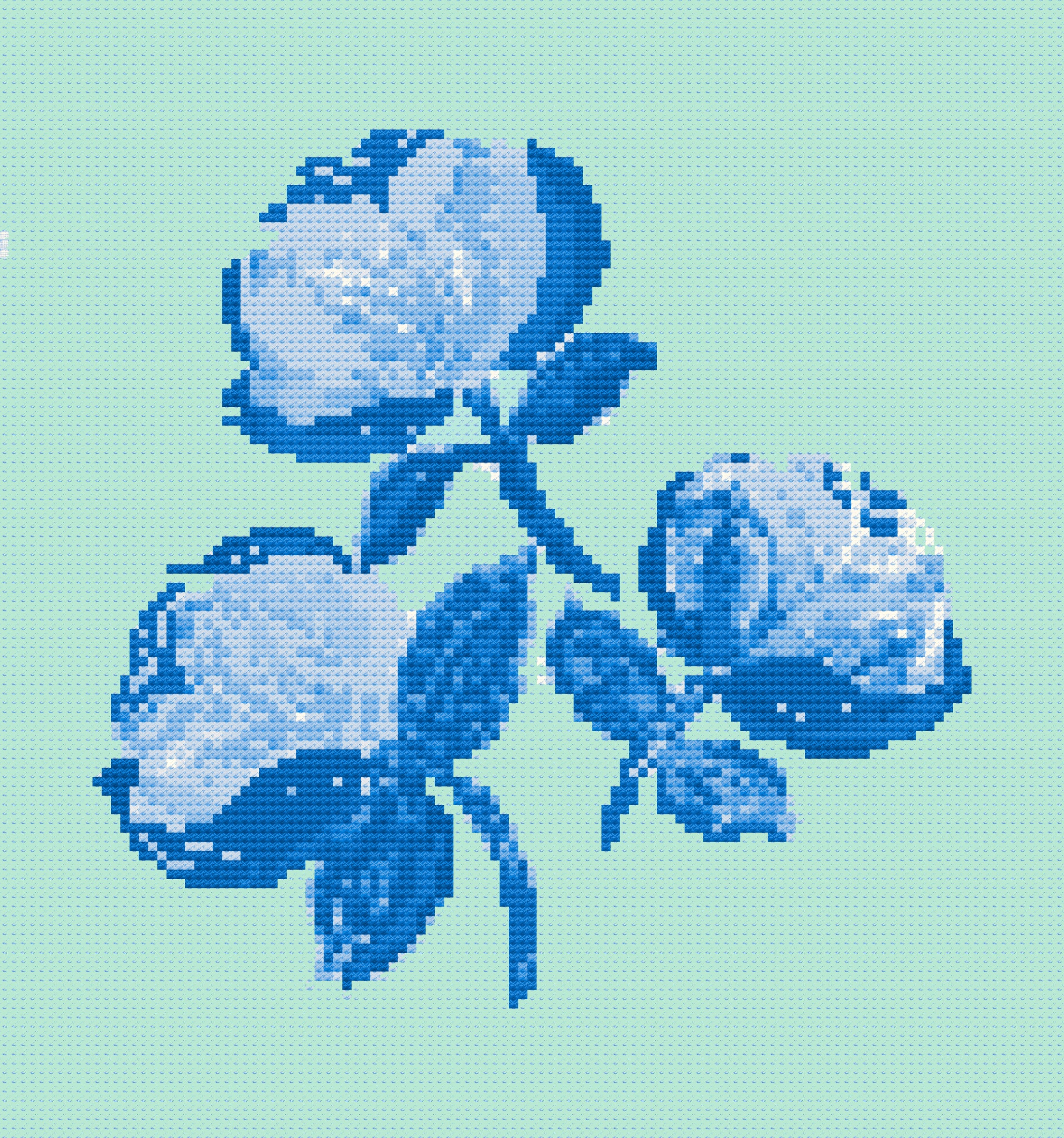 New England Cool and Bright Blue Coastal Roses Fabric