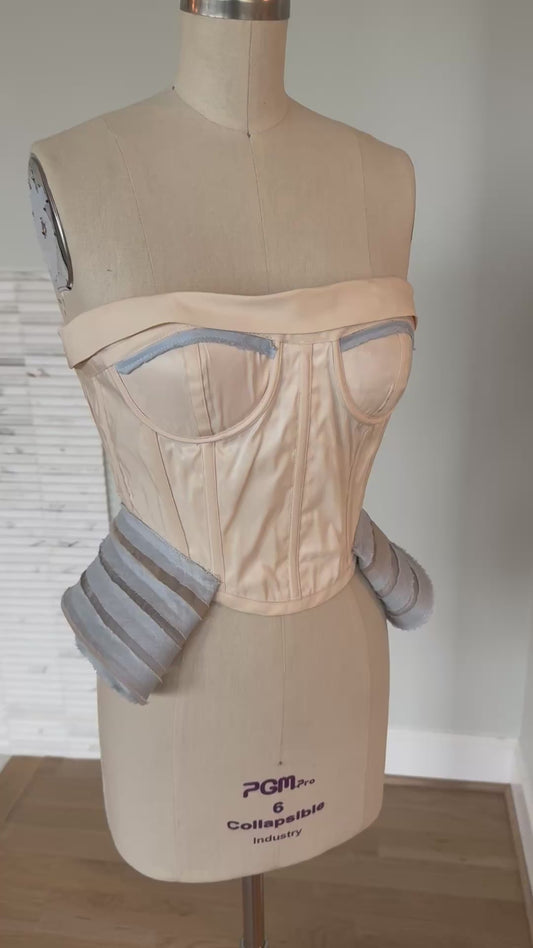 Gypsy Blue White Corset Textile Embroidered Art Handmade