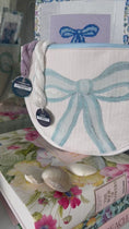Load and play video in Gallery viewer, Blue Bow Needlepoint Canvas Thread Pouch Bag
